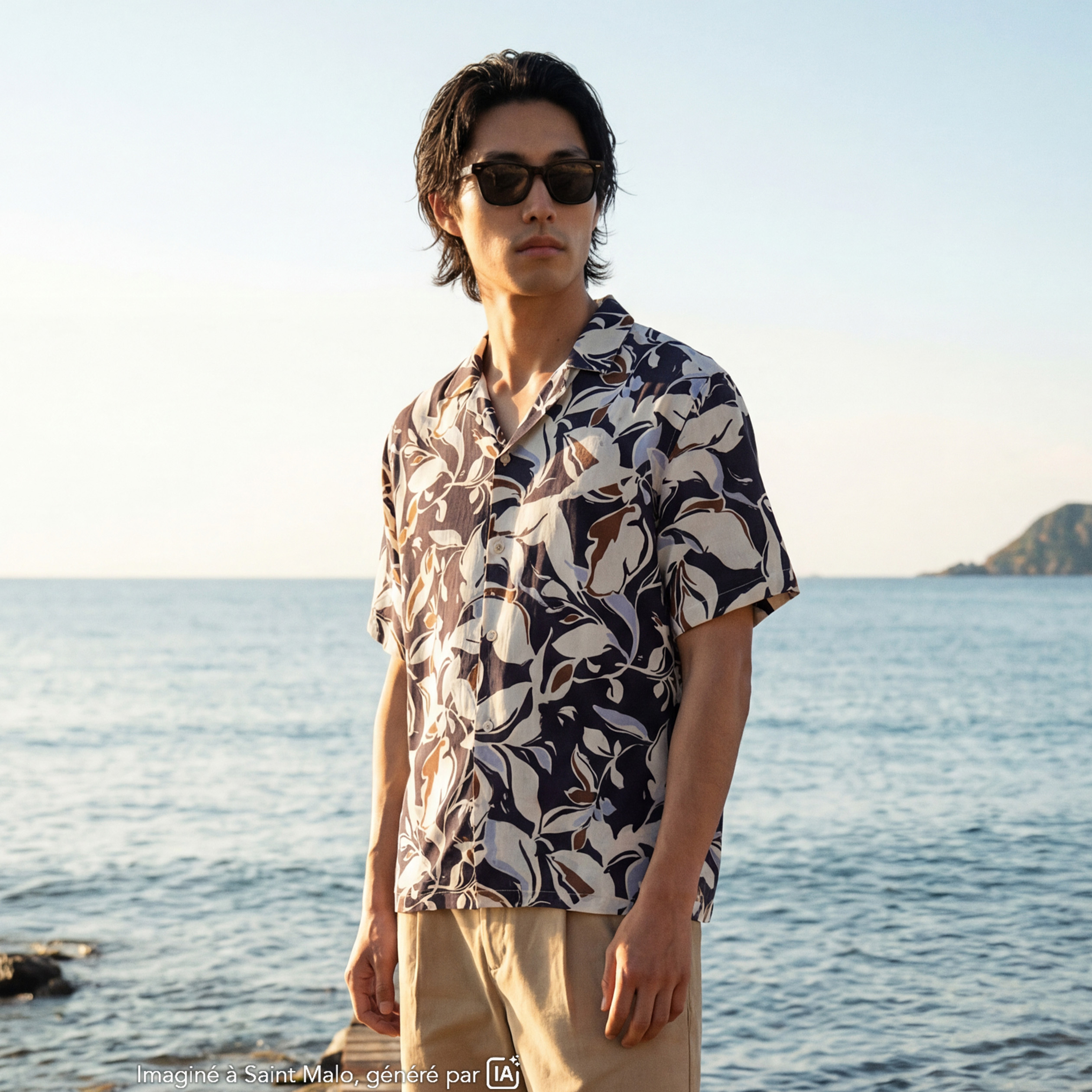 Chemise boyfriend manches courtes bleu marine homme
