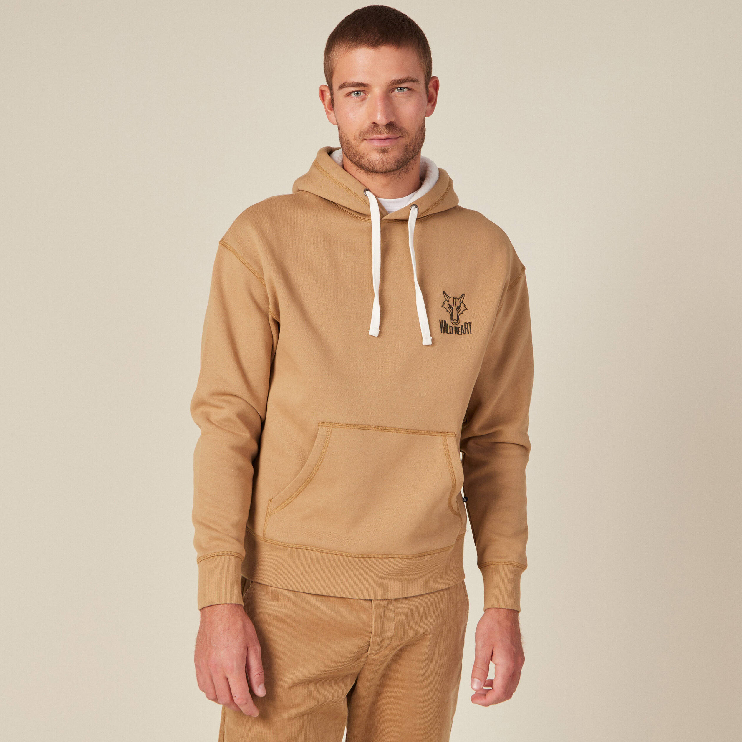 Sweat à capuche fourrée beige homme