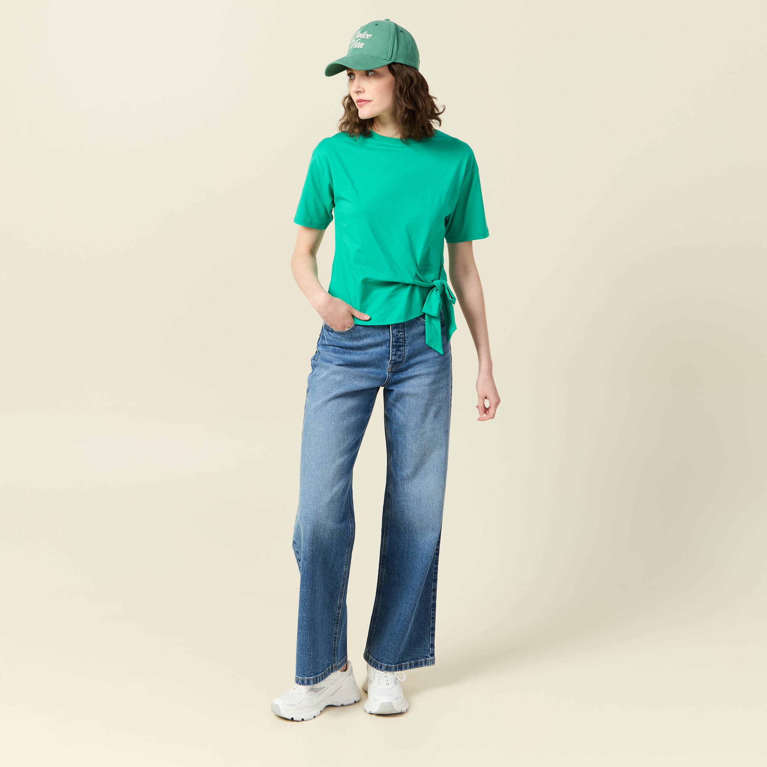 t shirt manches courtes noeud vert femme T-shirt manches courtes noeud vert femme