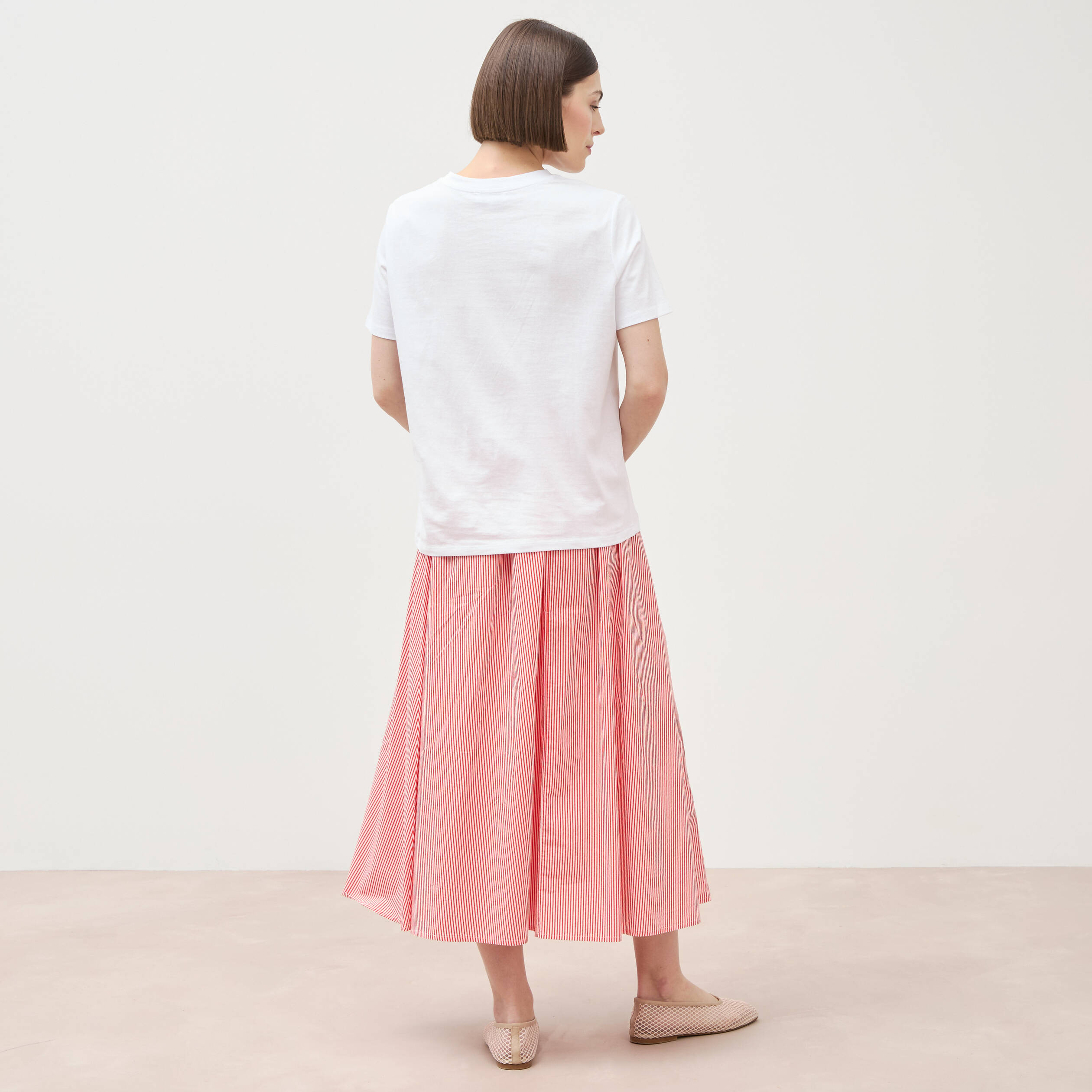 T-shirt &agrave; motif en coton manches courtes blanc femme