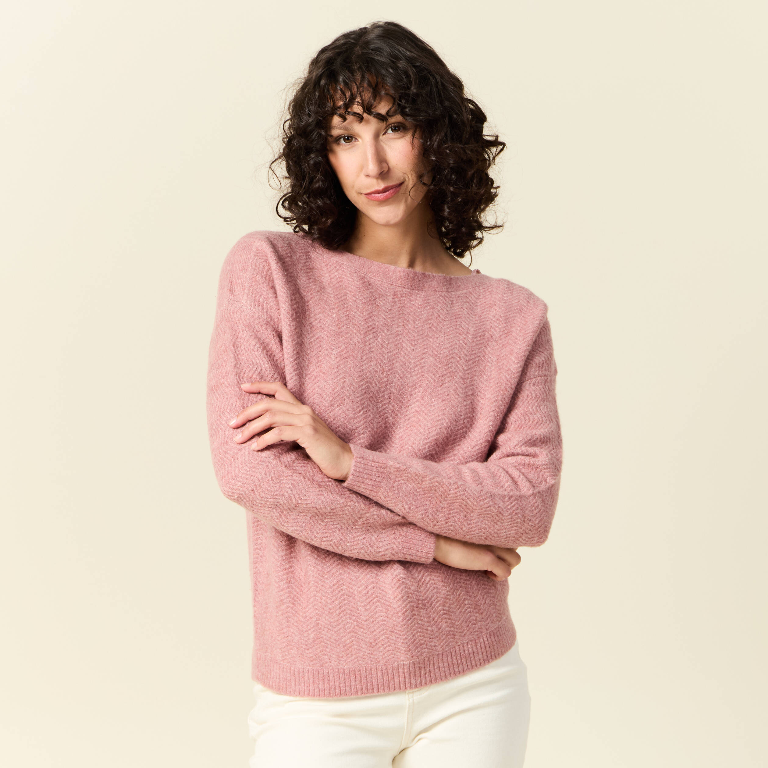 Pull manches longues rose pastel femme
