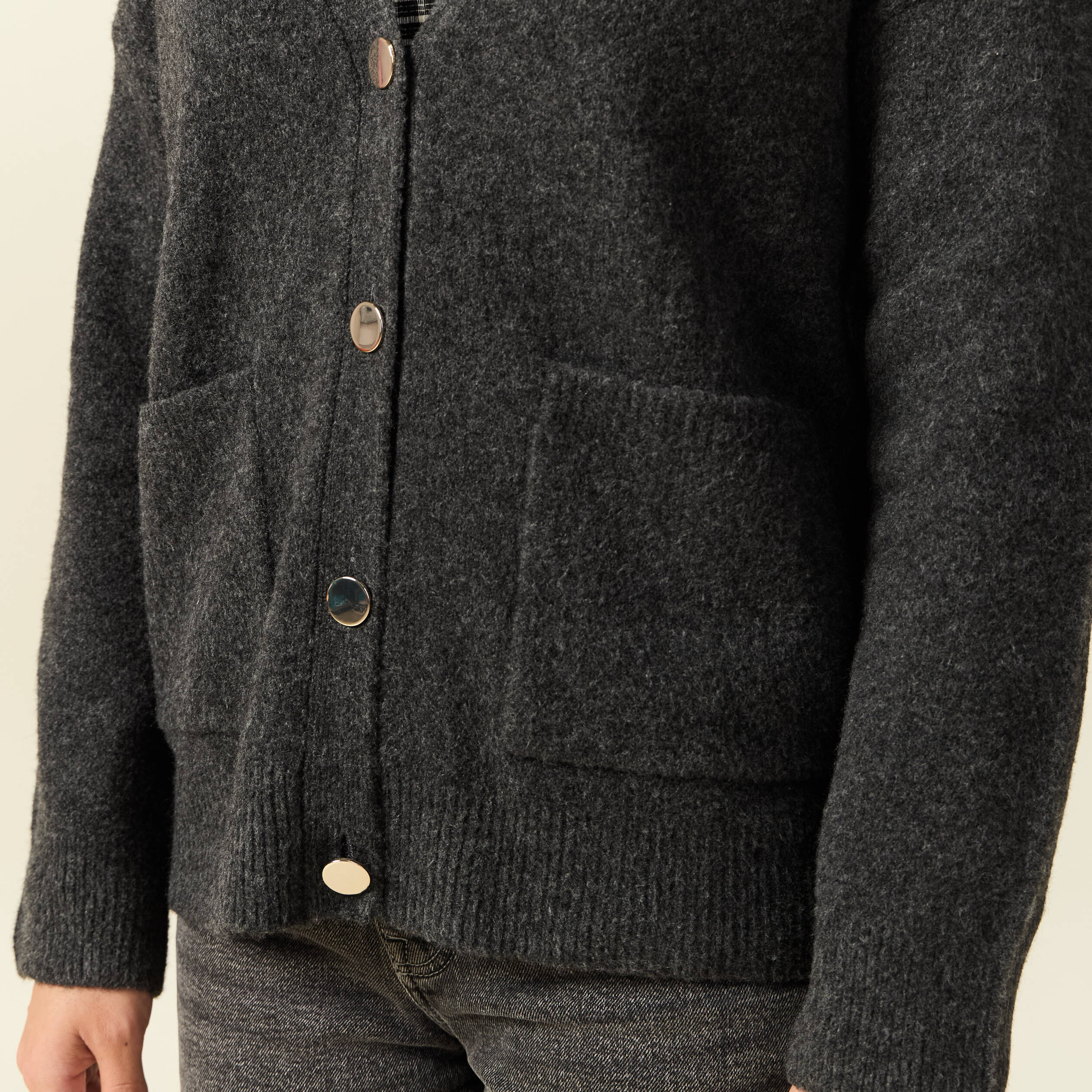Gilet manches longues gris fonc&eacute; femme