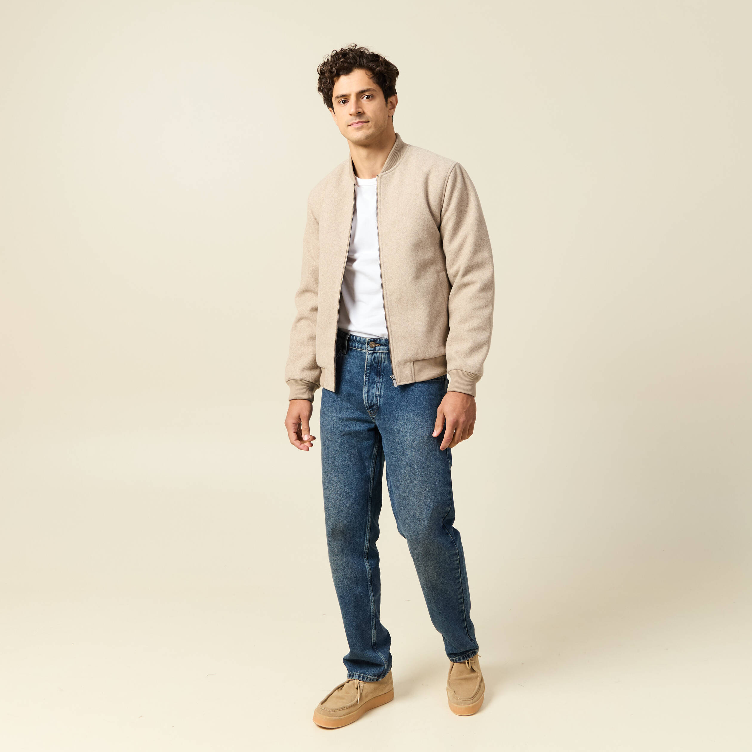 Blouson doubl&eacute; manches longues beige homme