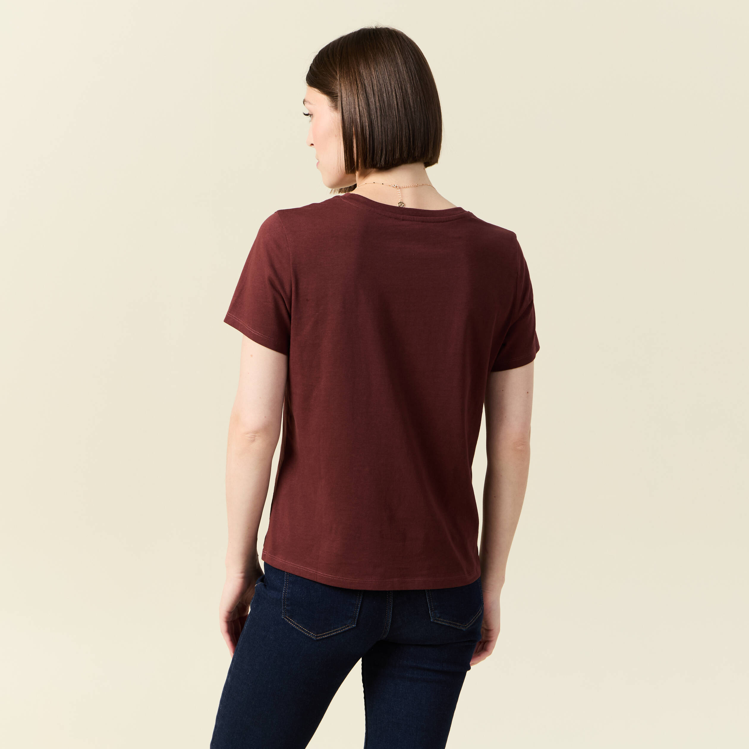 T-shirt manches courtes marron femme