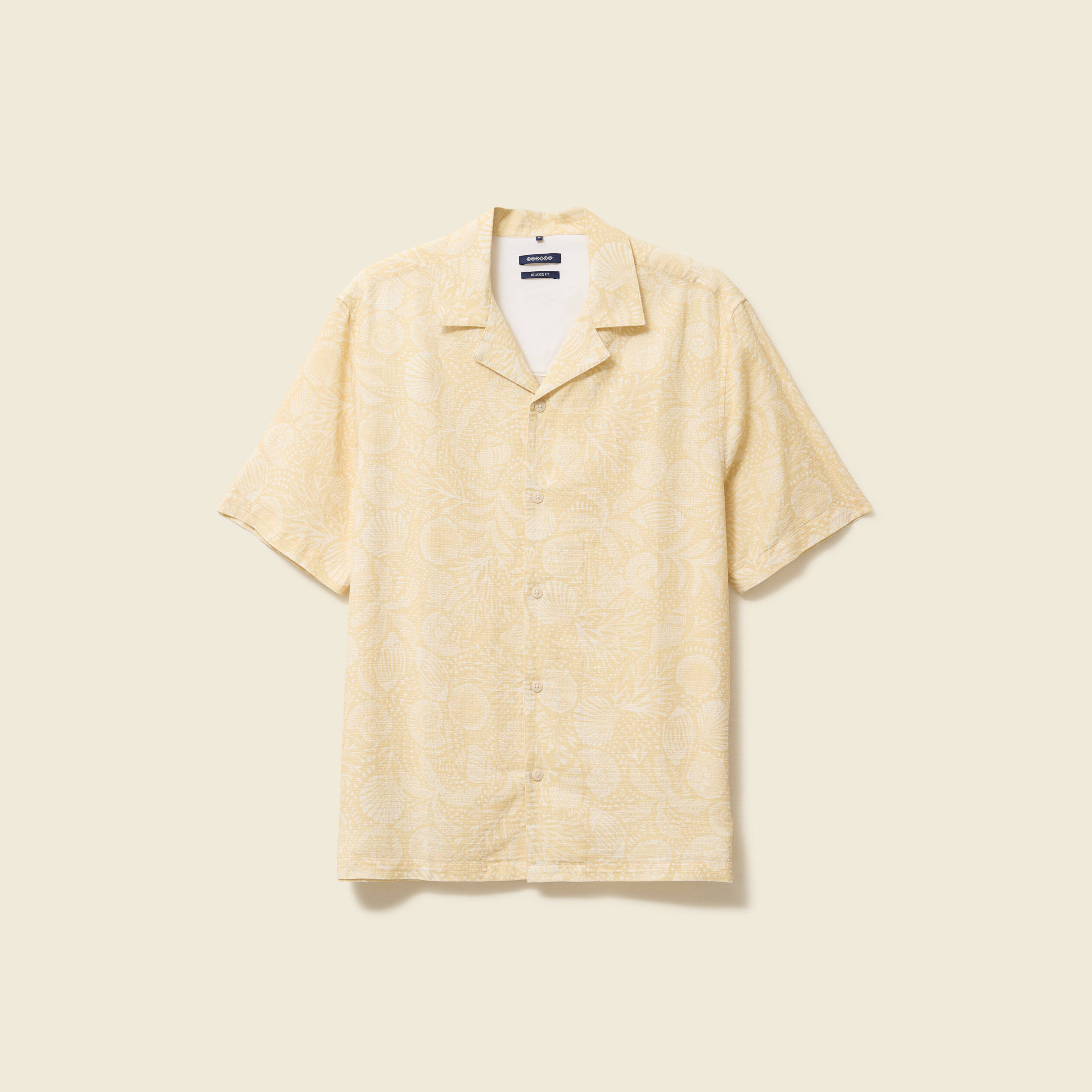 Chemise print&eacute;e manches courtes jaune paille homme