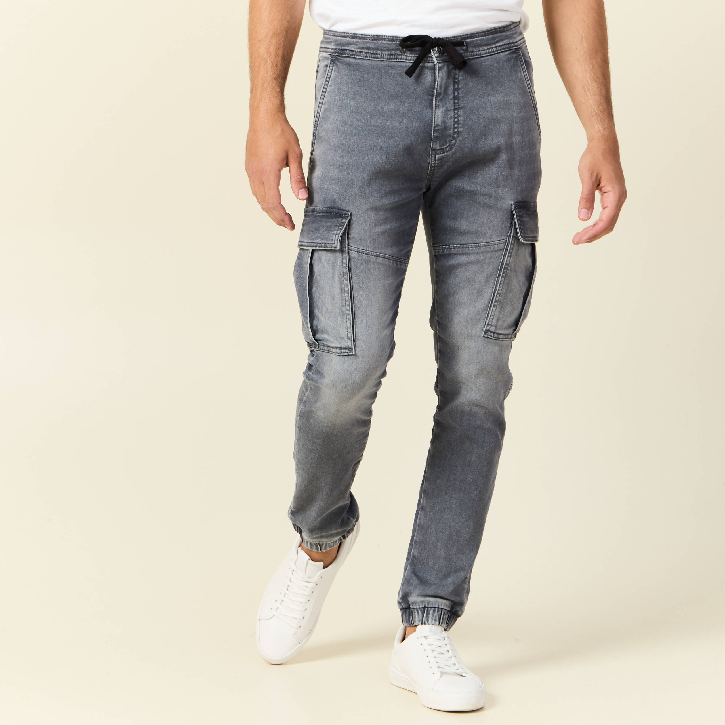 jeans battle a coulisse denim gris homme Jeans battle à coulisse denim gris homme
