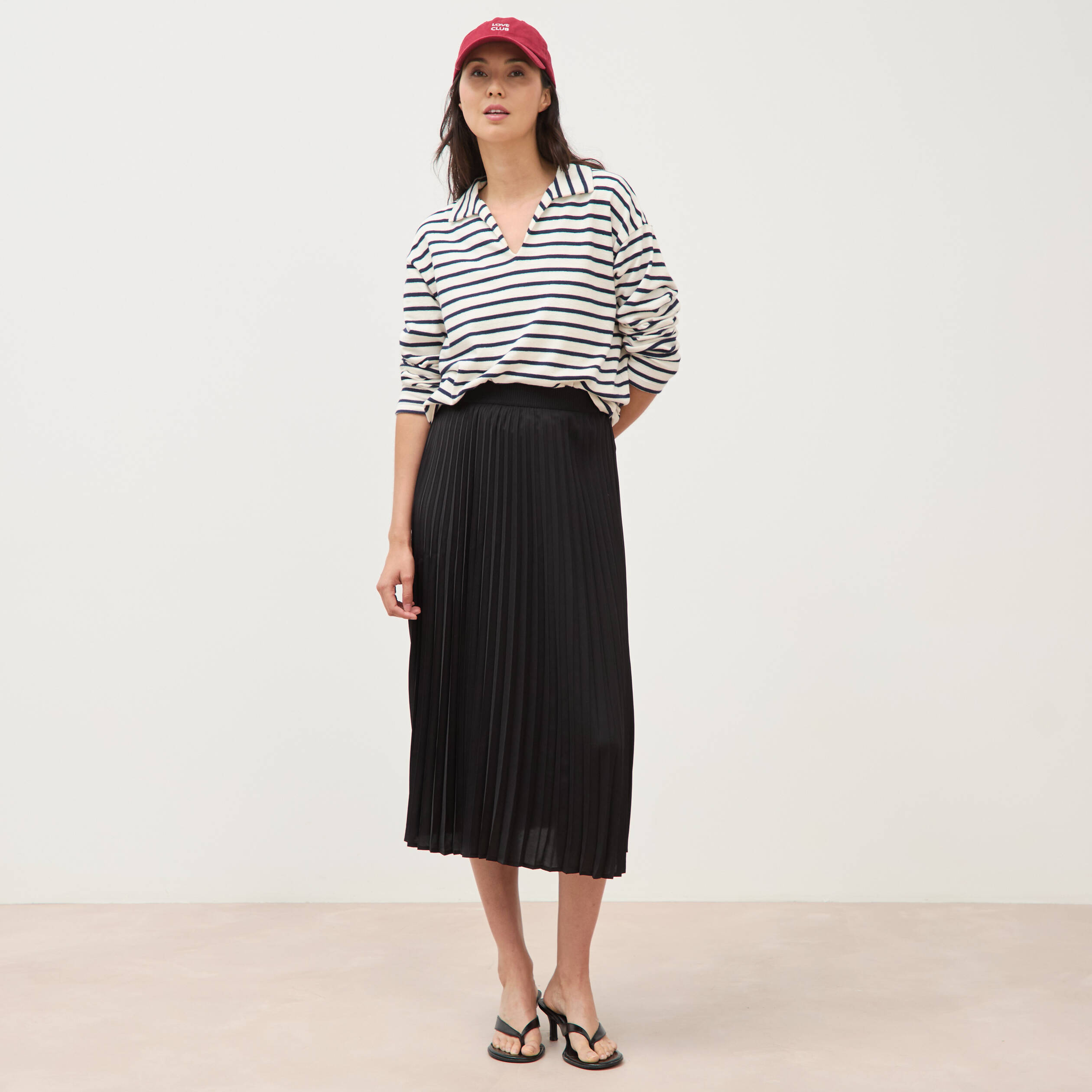 Jupe longue &eacute;vas&eacute;e pliss&eacute;e noir femme