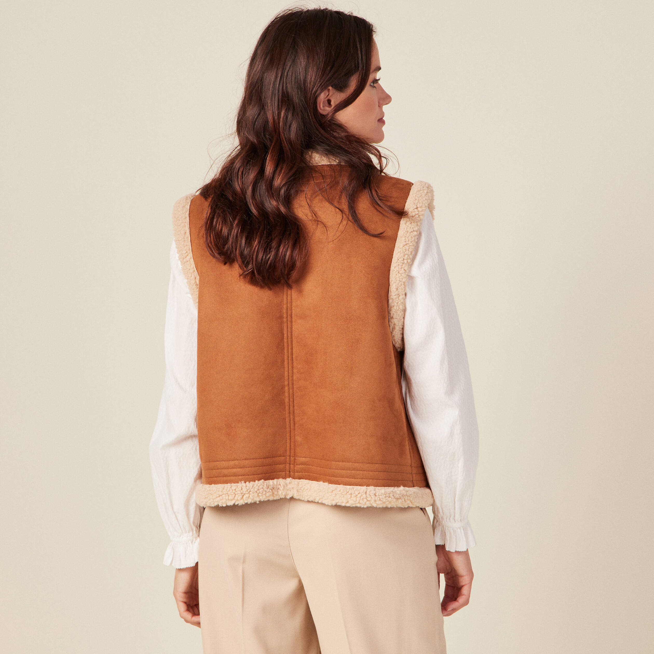 Veste sans manches suédine marron femme