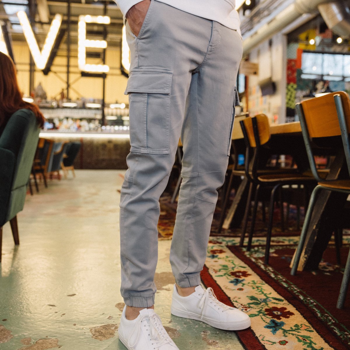 pantalon battle bas resserre gris homme Pantalon battle bas resserré gris homme