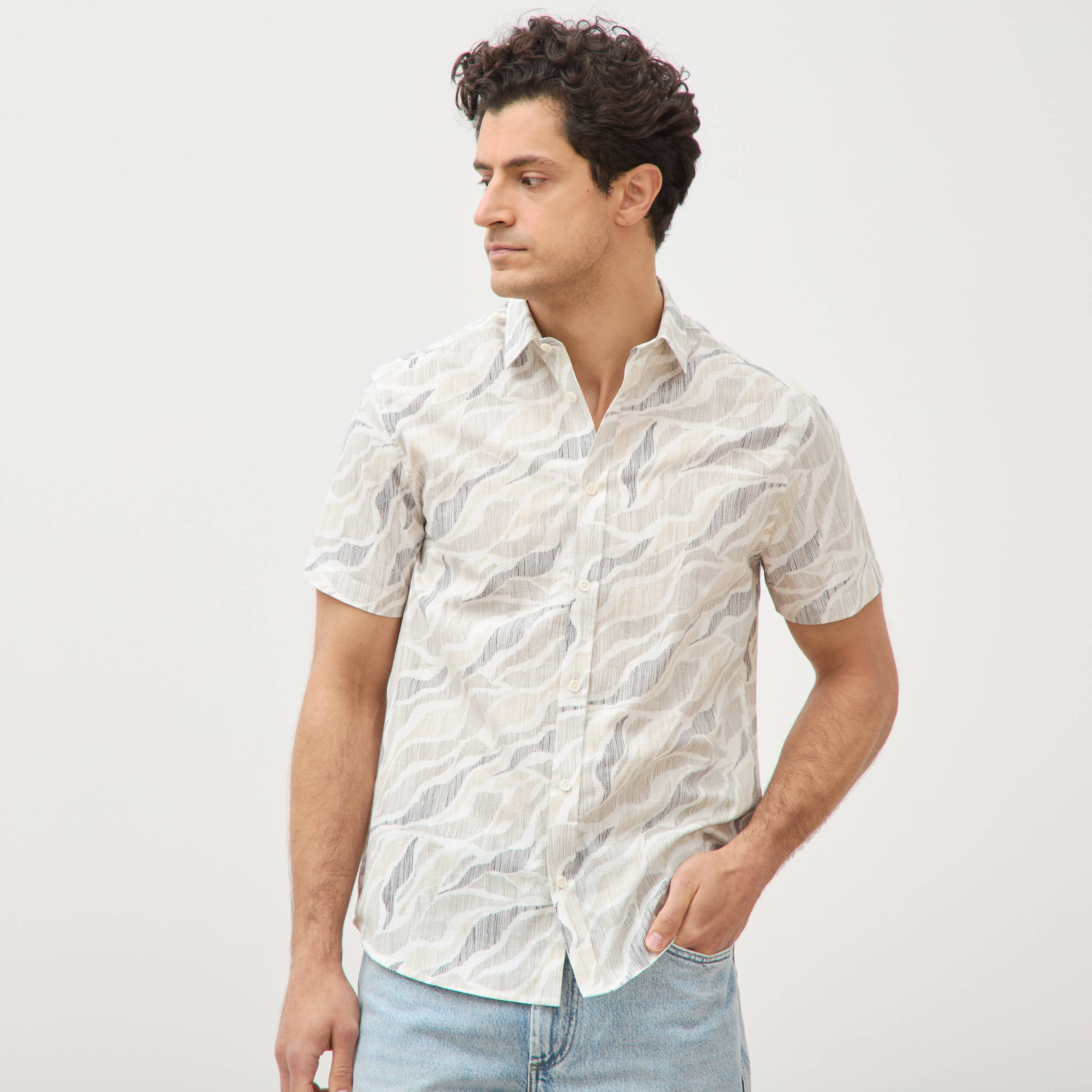 Chemise manches courtes beige homme
