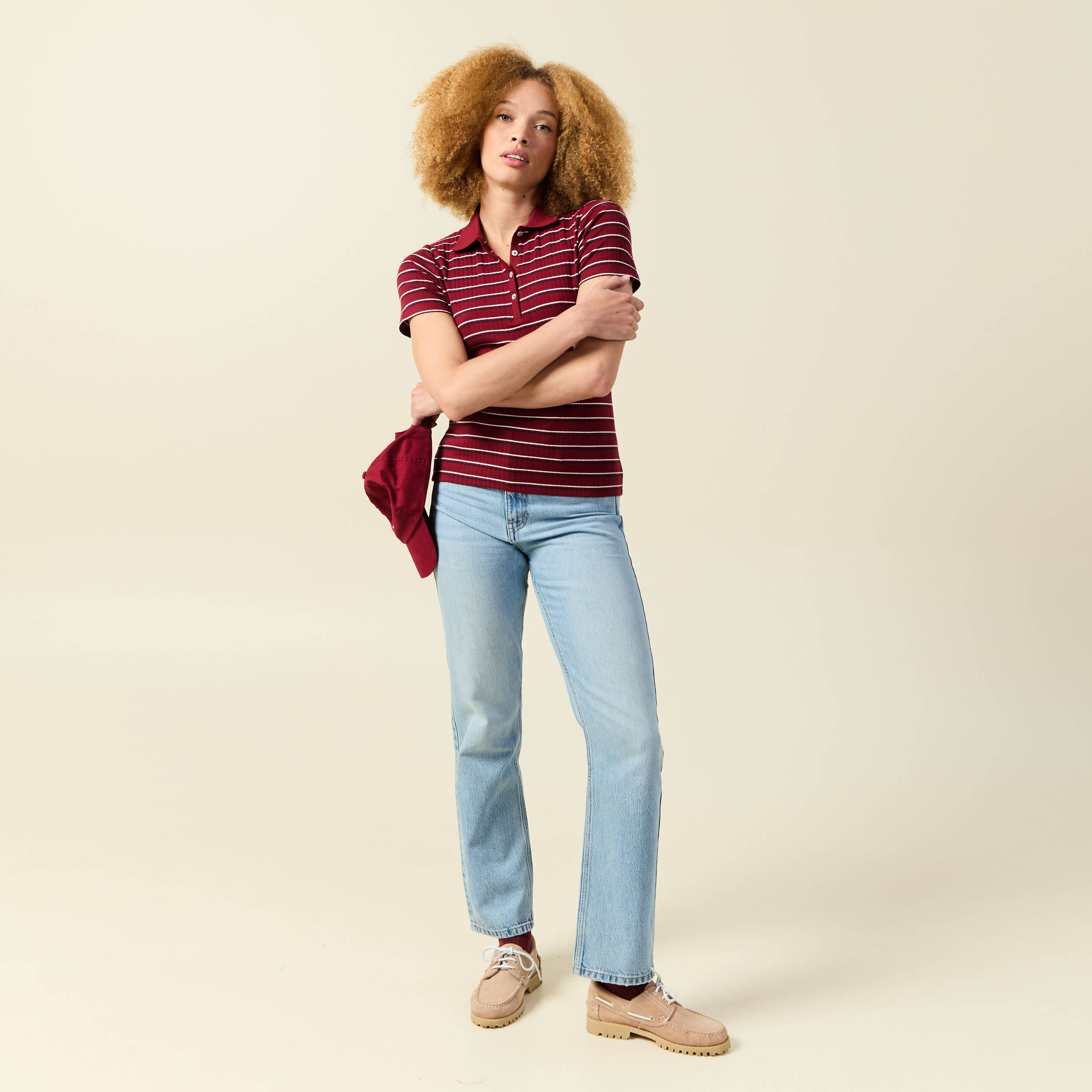 T-shirt cintr&eacute; manches courtes rouge cerise femme