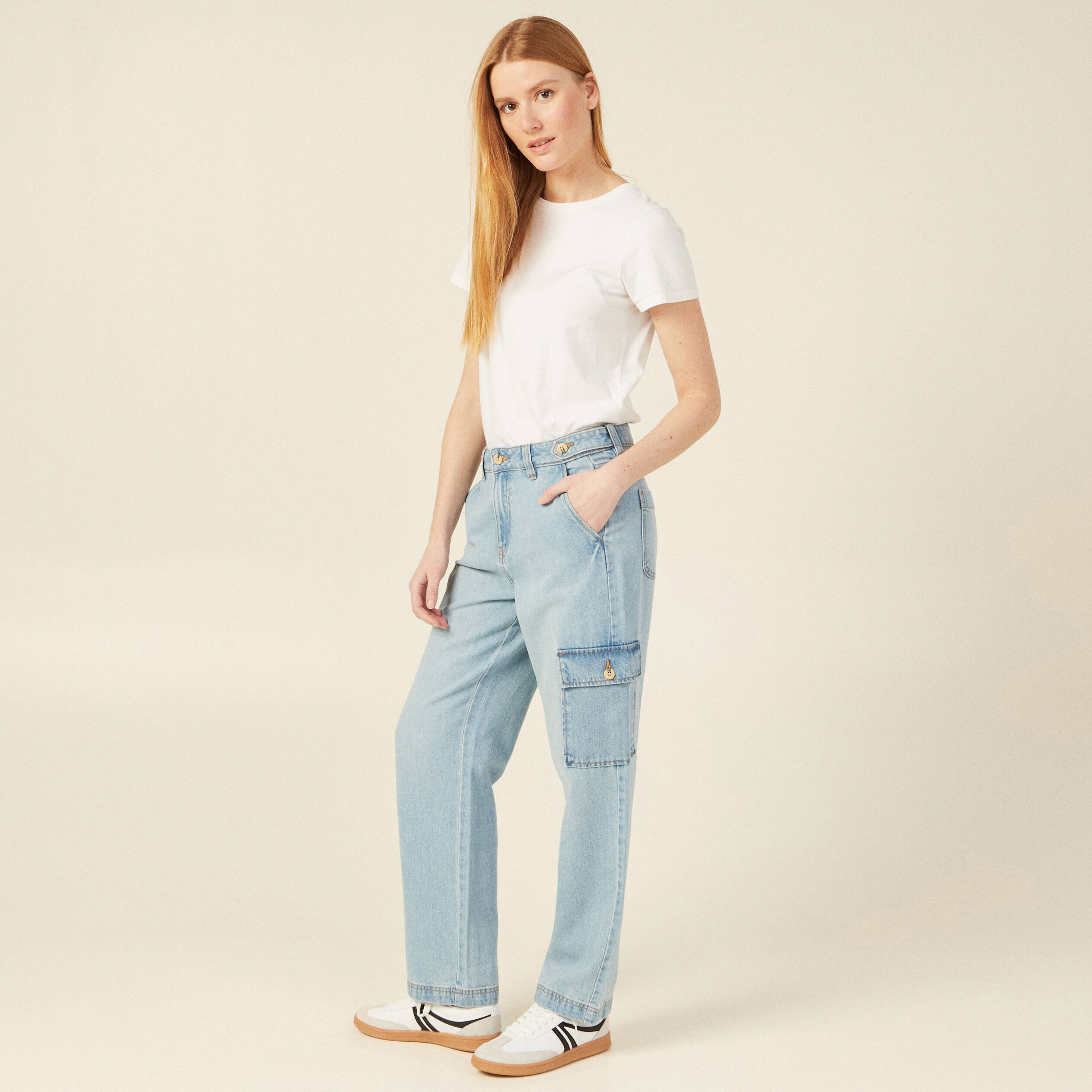 jeans cargo 5 poches denim bleach femme Jeans cargo 5 poches denim bleach femme
