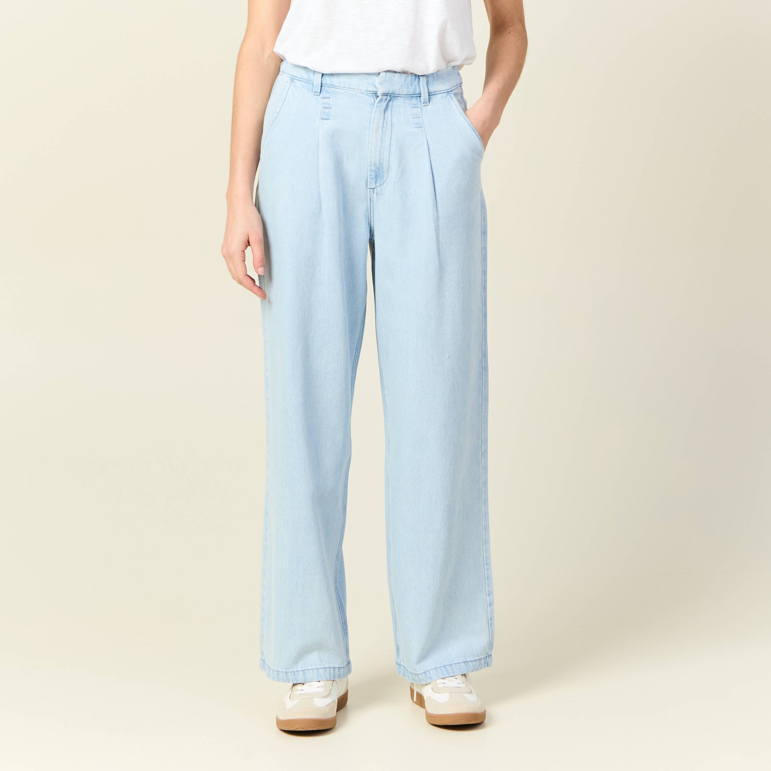 jeans large a pinces denim bleach femme Jeans large à pinces denim bleach femme