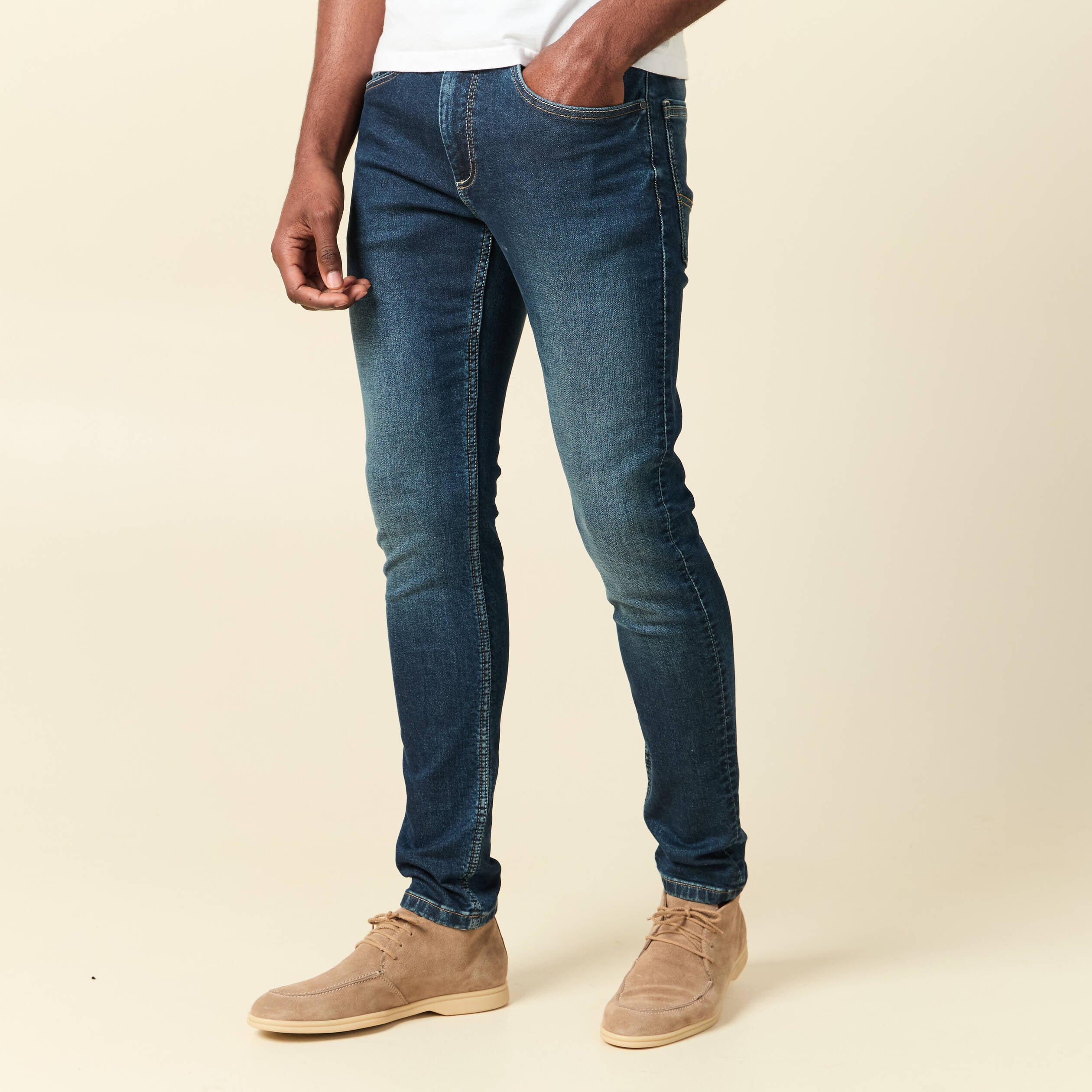 Jeans homme slim effet used denim brut homme