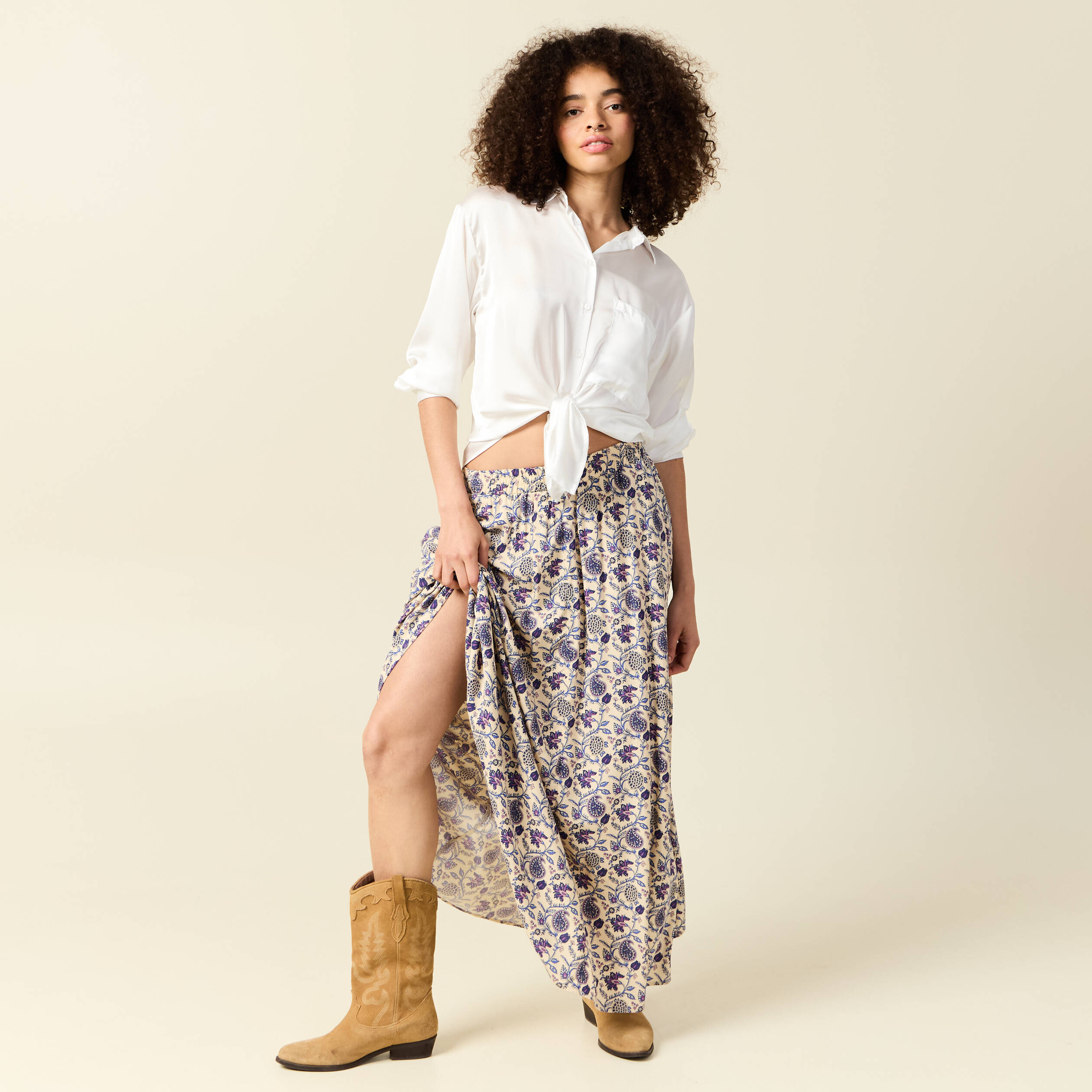 jupe longue evasee taille standard bleu femme Jupe longue évasée taille standard bleu femme