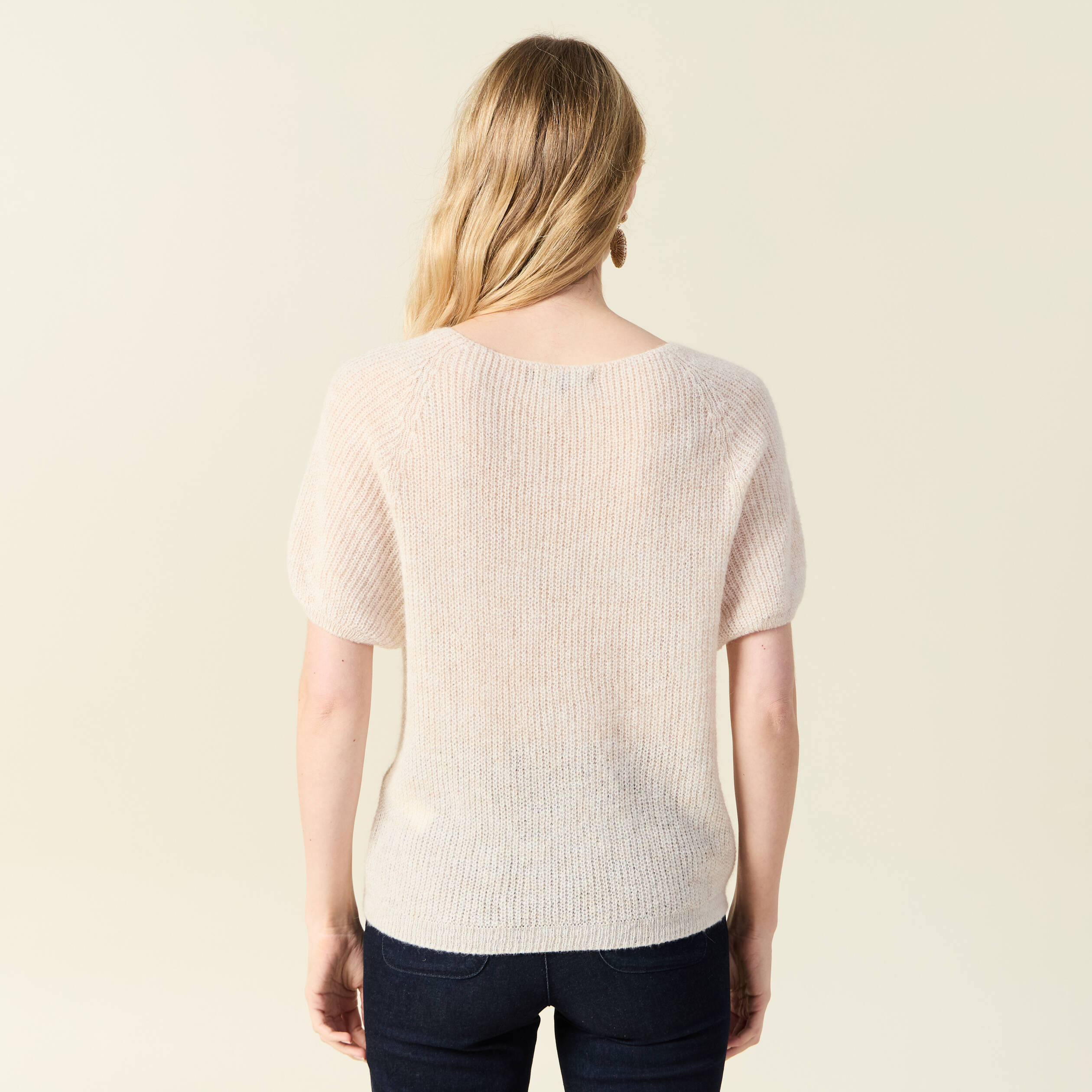 Pull manches courtes fabriqu&eacute; en France creme femme
