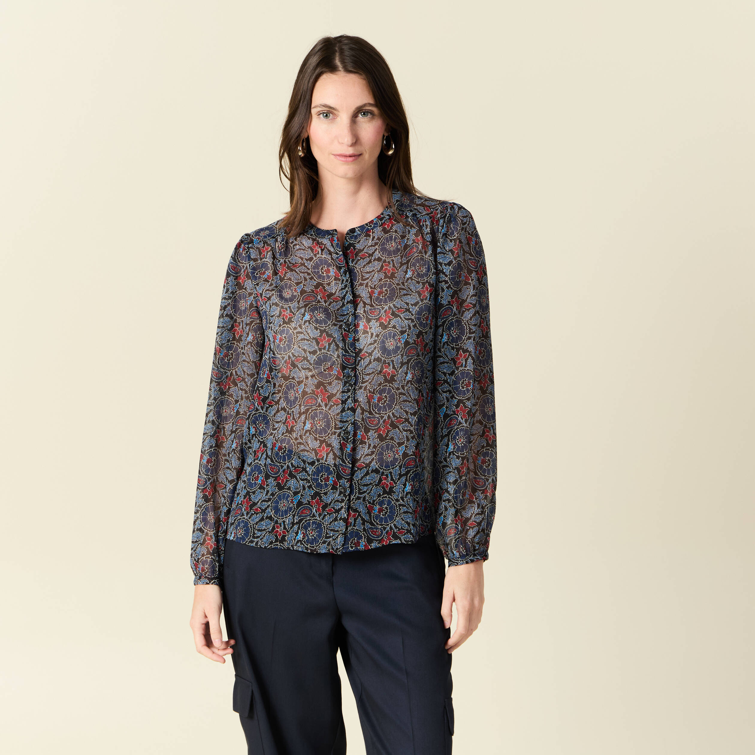 Chemise manches longues noir femme