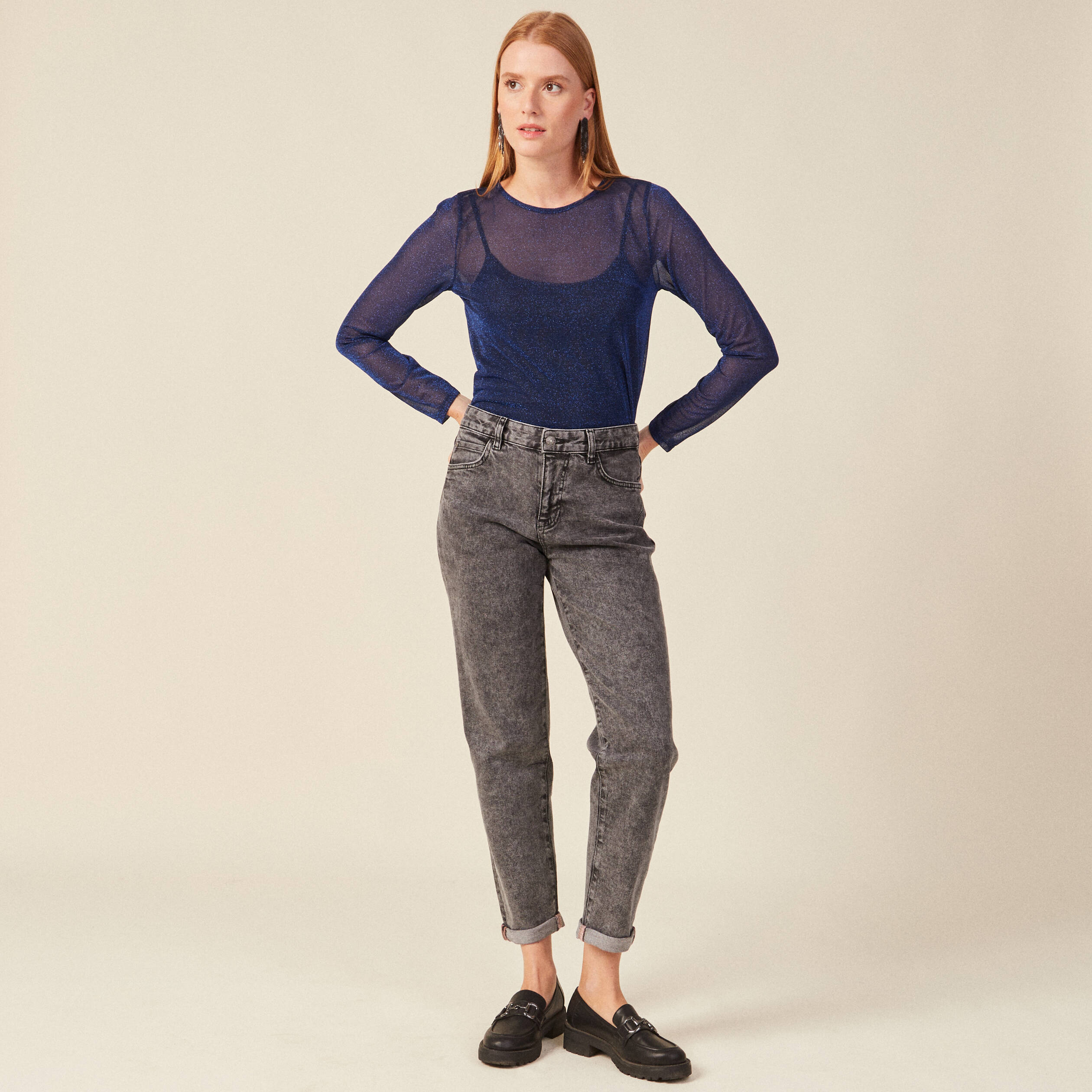 T-shirt manches longues bleu canard femme