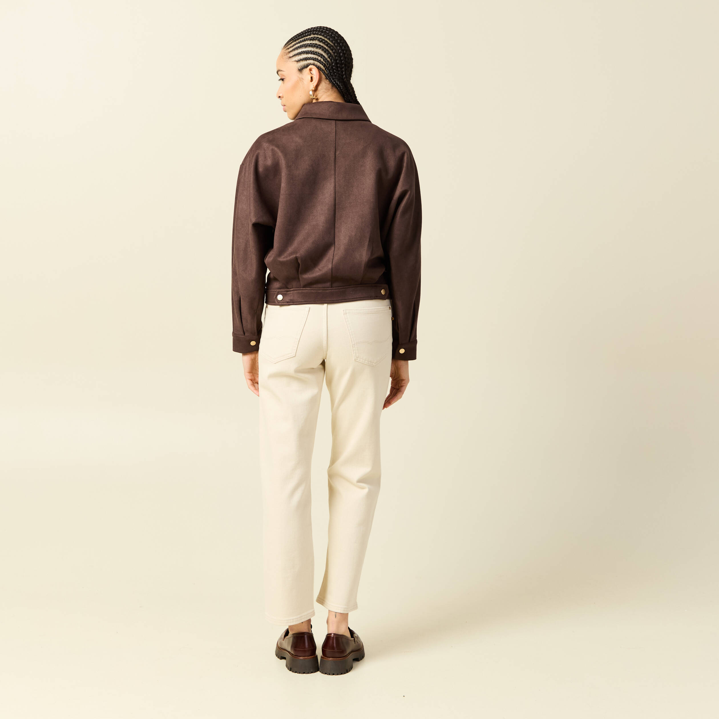 Veste oversize manches longues marron fonc&eacute; femme