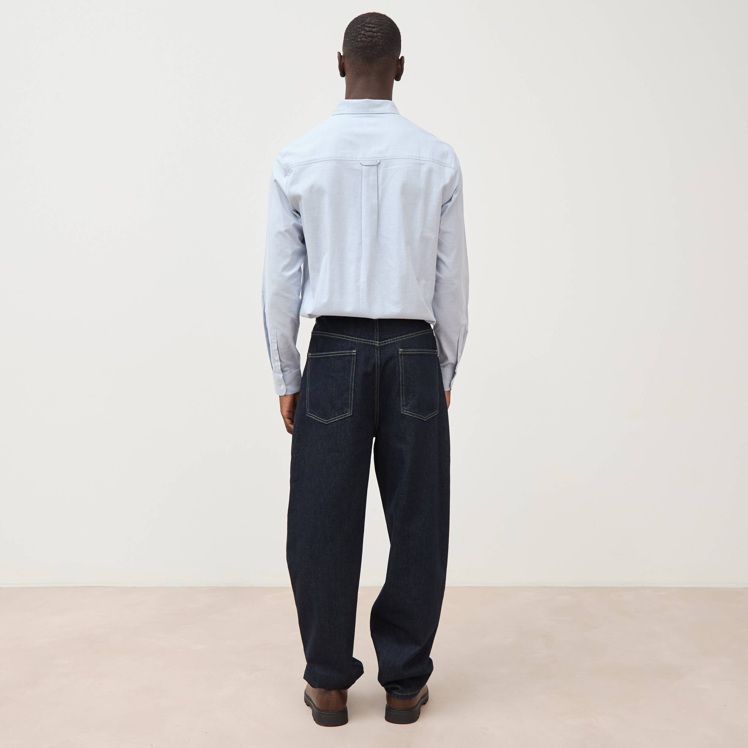 Chemise manches longues col am&eacute;ricain bleu gris homme