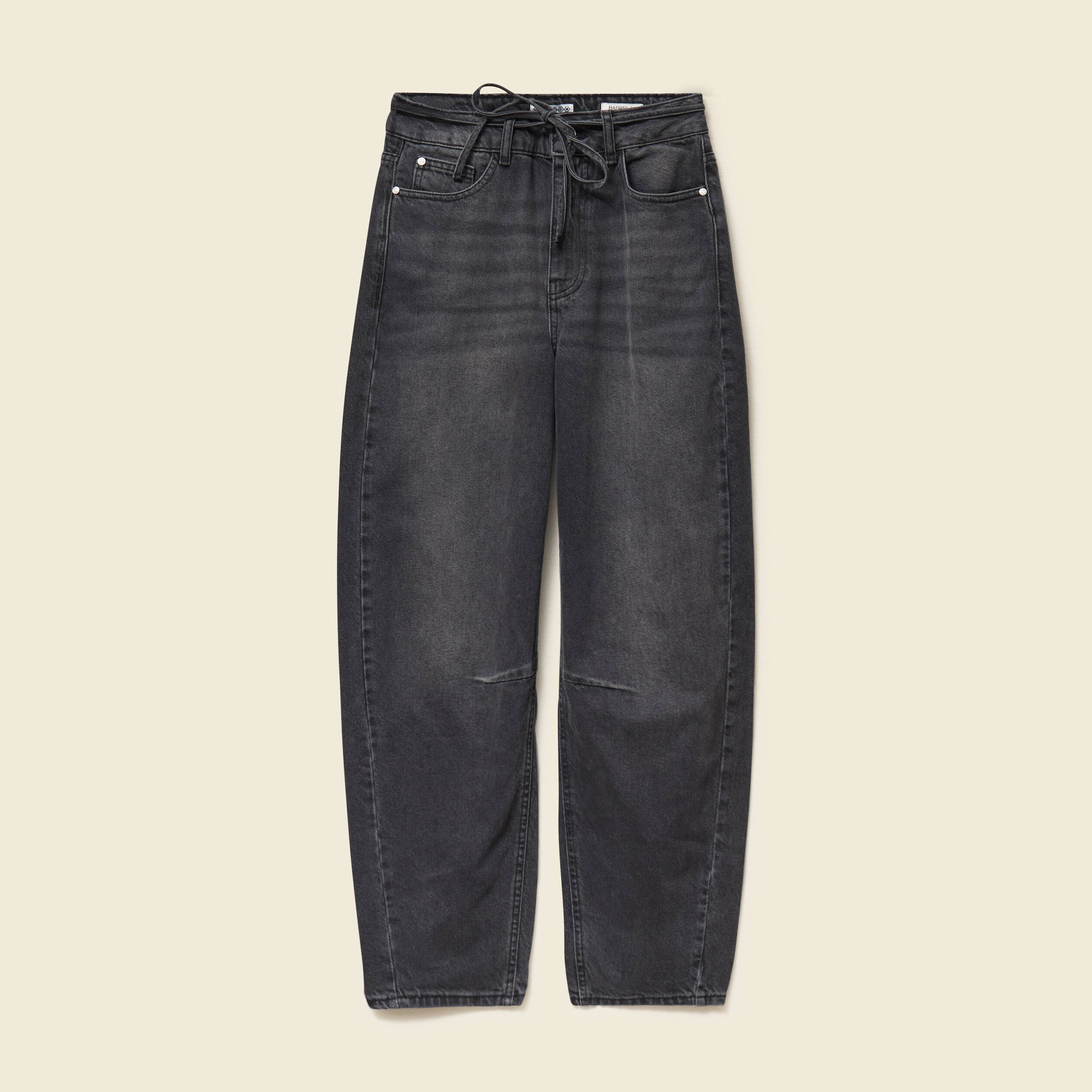 Jeans barrel 7/8&egrave;me avec ceinture denim gris femme