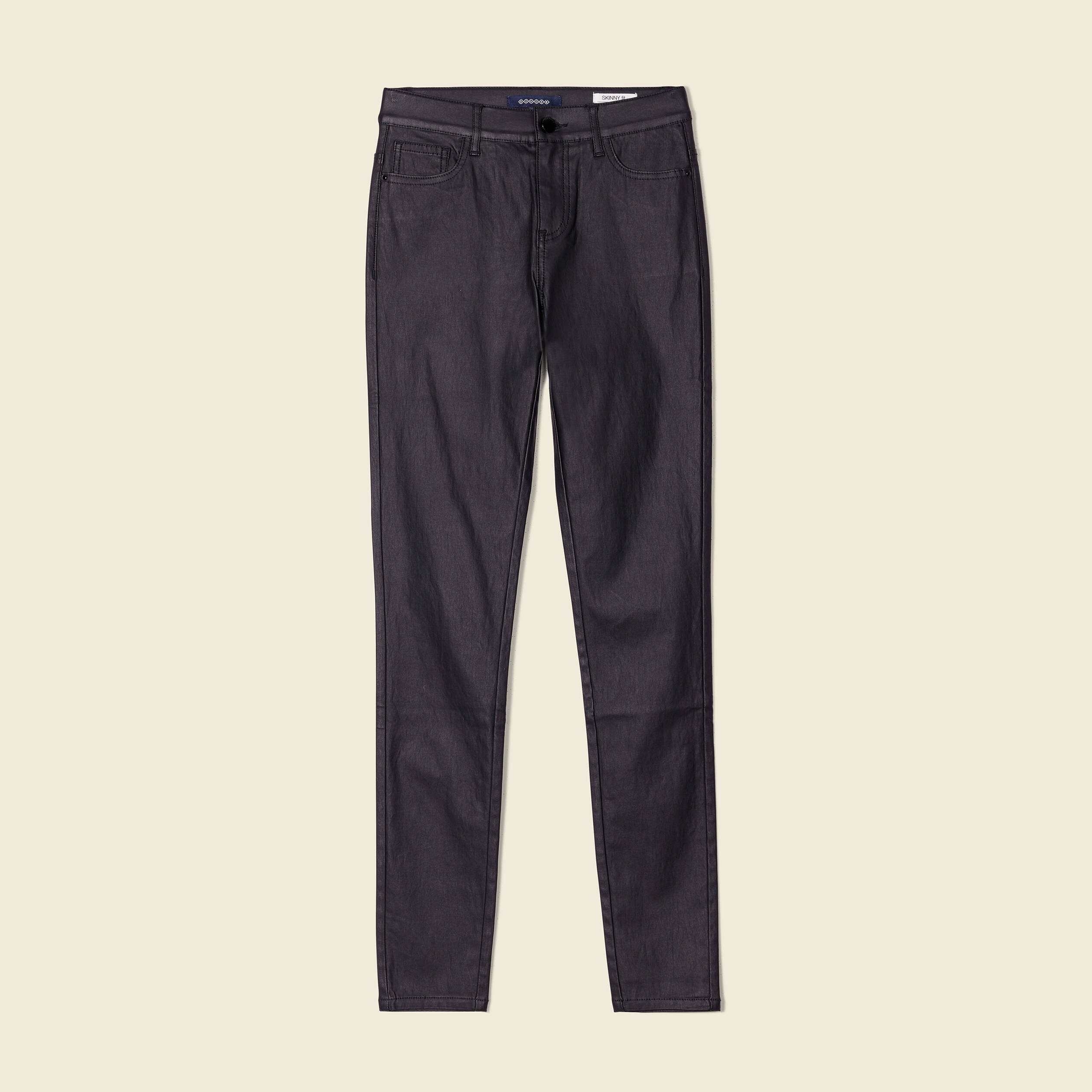 Tregging skinny denim noir enduit femme