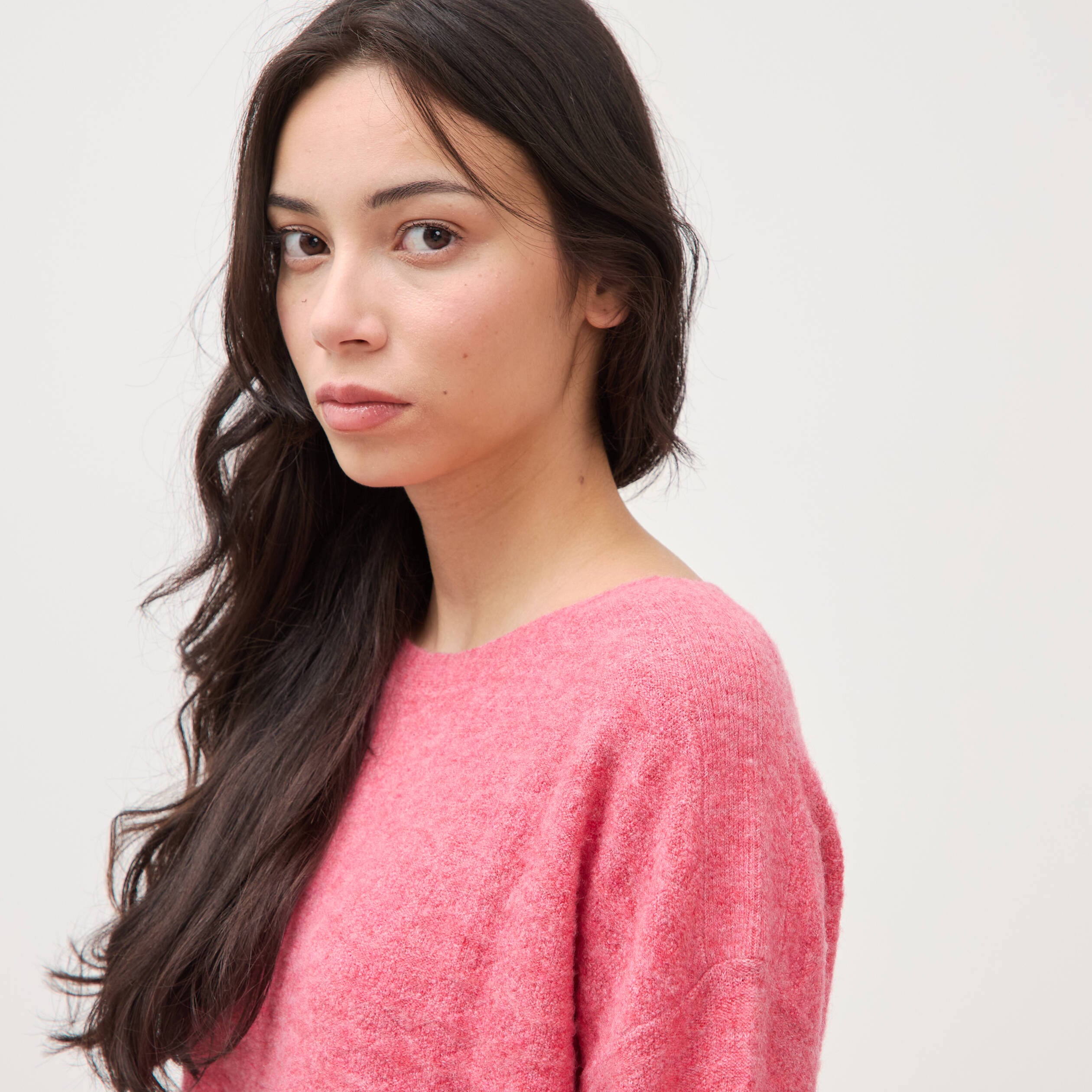 Pull manches longues col bateau vieux rose femme
