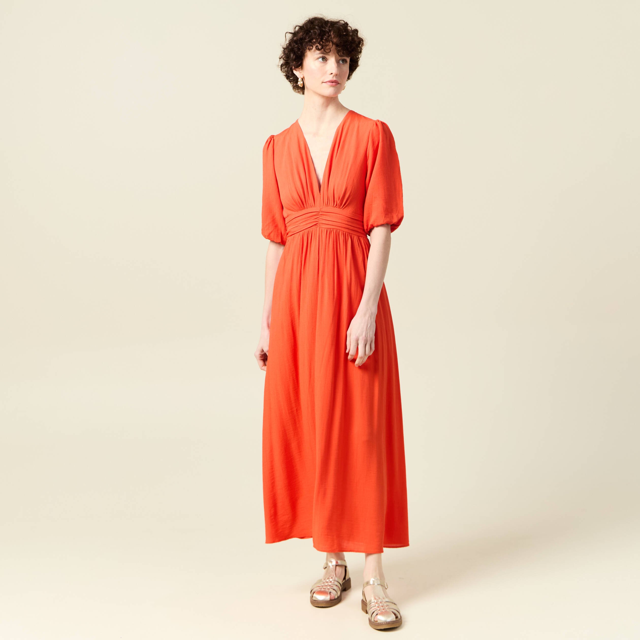 robe longue evasee orange femme Robe longue évasée orange femme