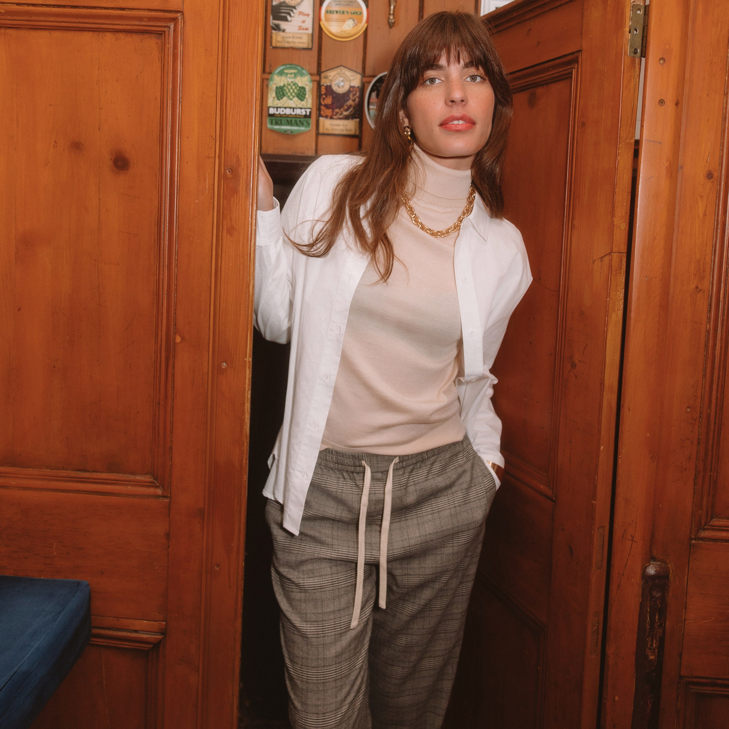 Pull fin col roulé manches longues creme femme Bonobo