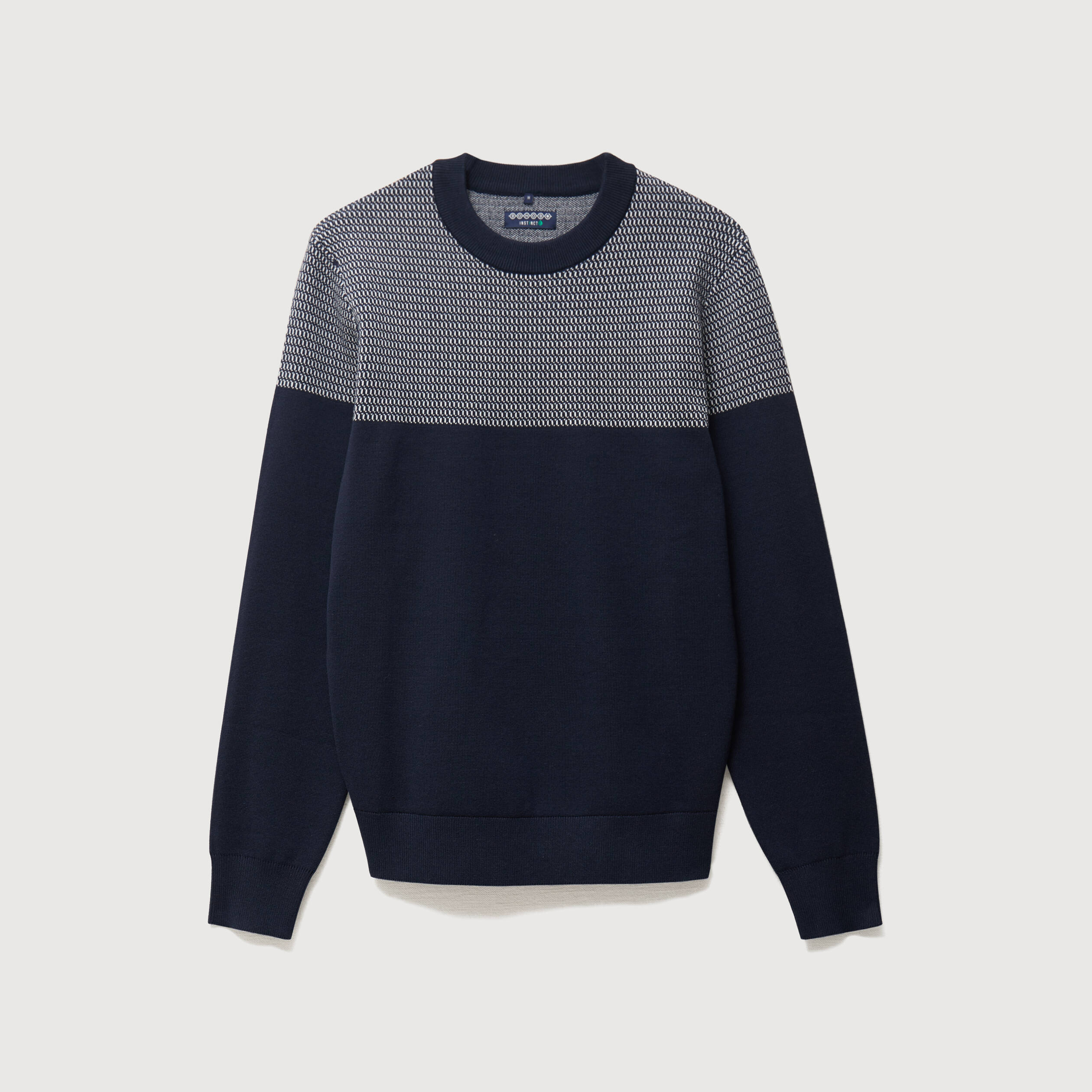 Pull droit fin col rond manches longues bleu marine homme