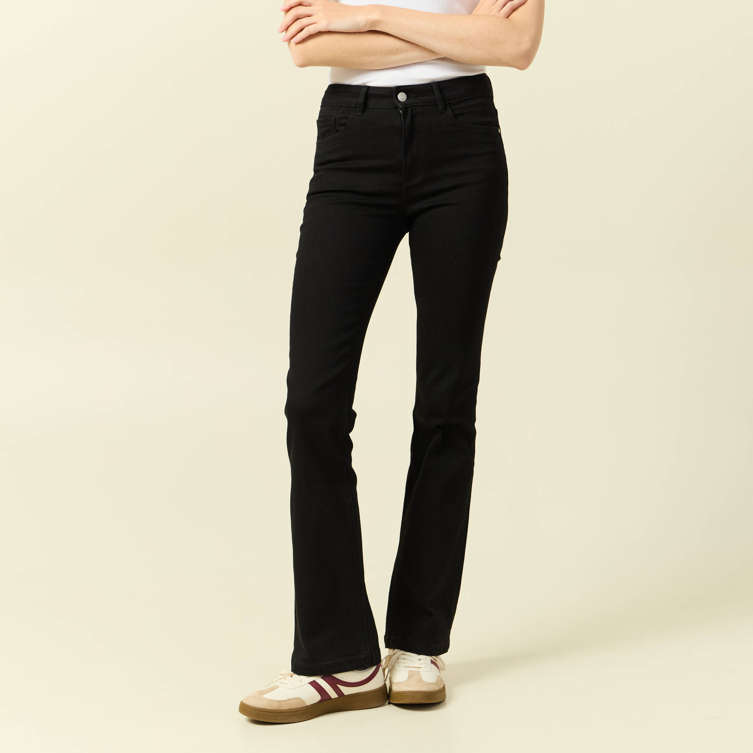 Jeans bootcut taille haute denim noir femme