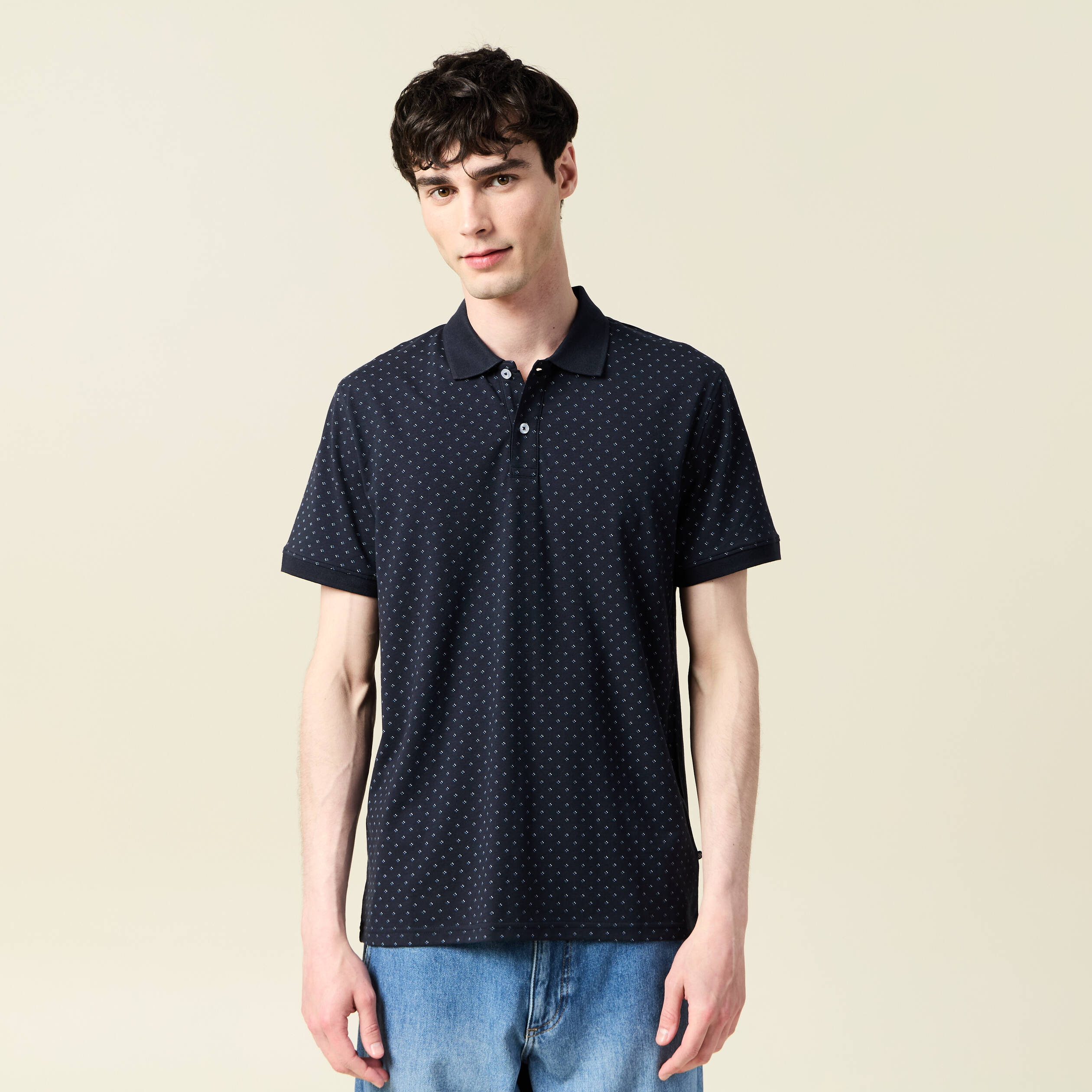 Polo cintr&eacute; manches courtes col polo bleu homme