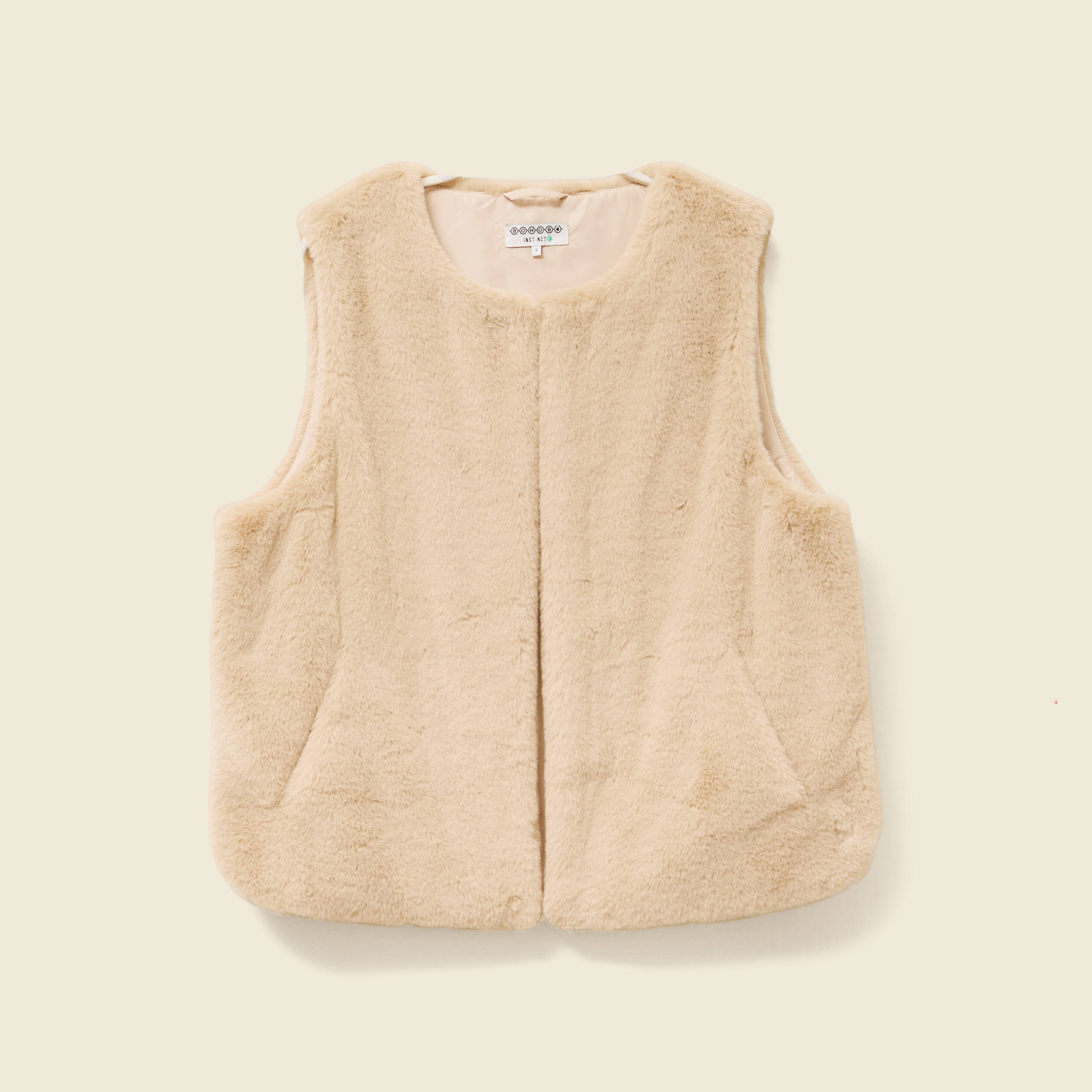 Gilet sans manches doubl&eacute; beige femme