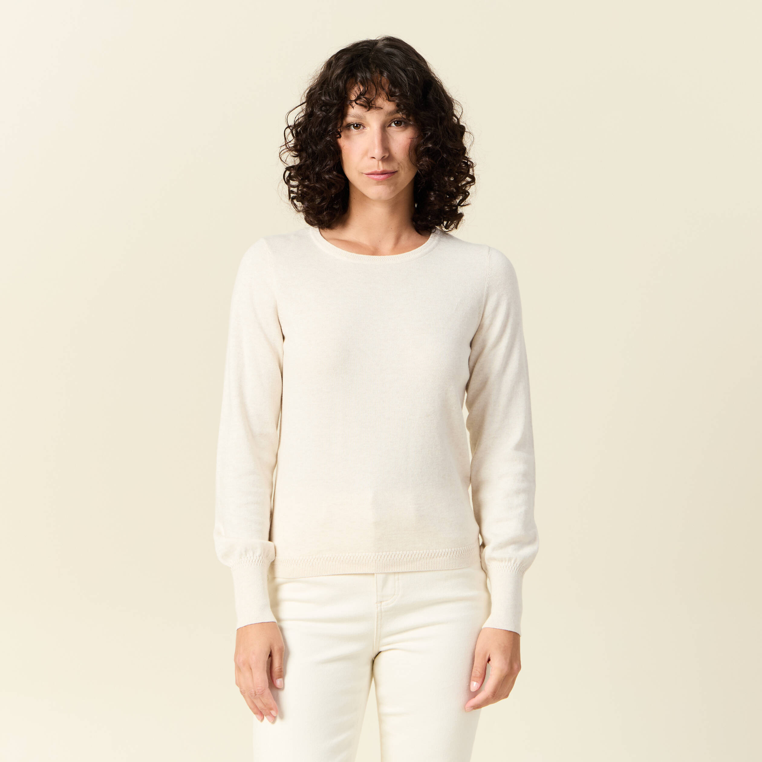 Pull manches longues creme femme