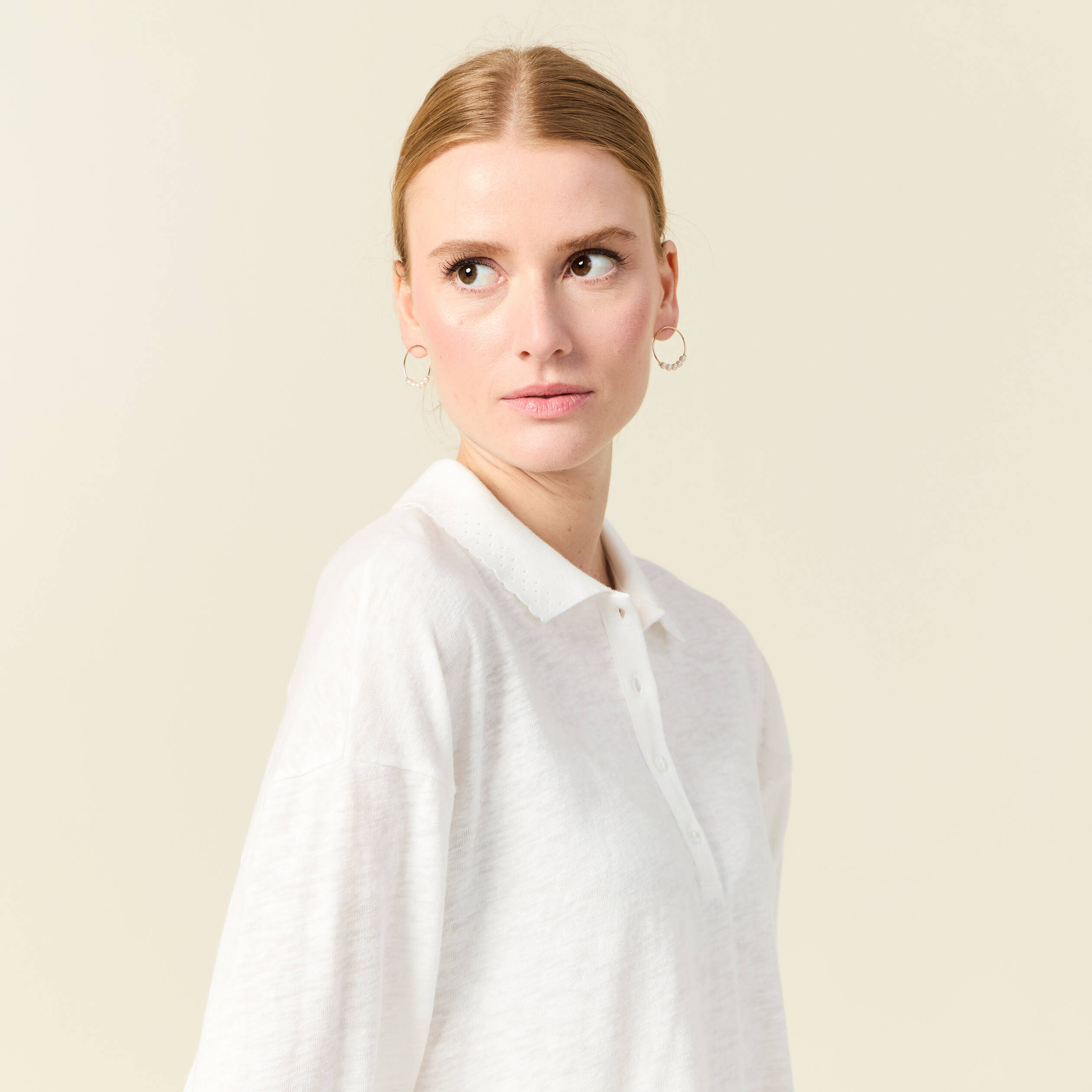 polo manches 34 ecru femme Polo manches 3/4 ecru femme