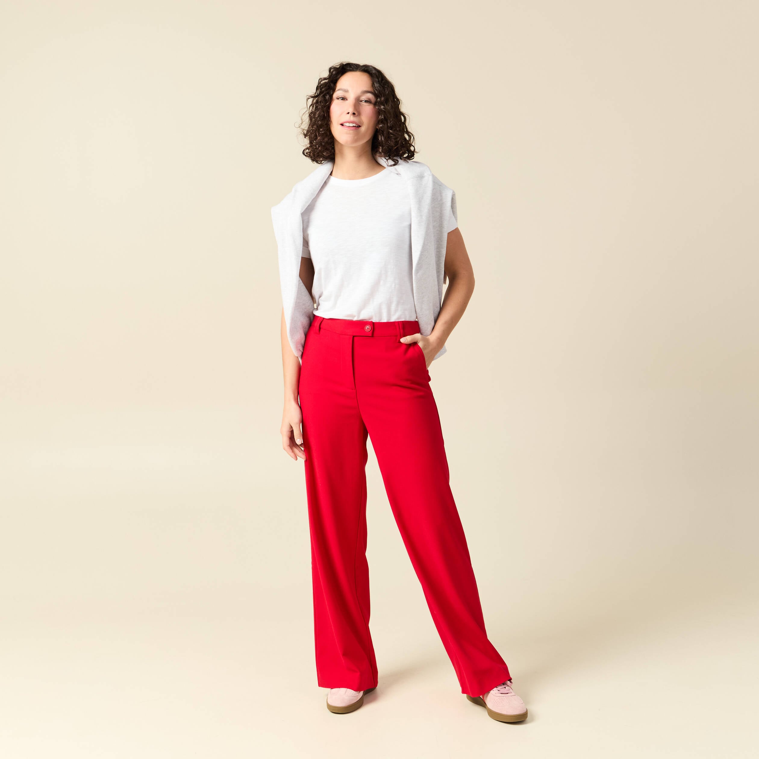 Pantalon loose taille standard fluide rouge femme