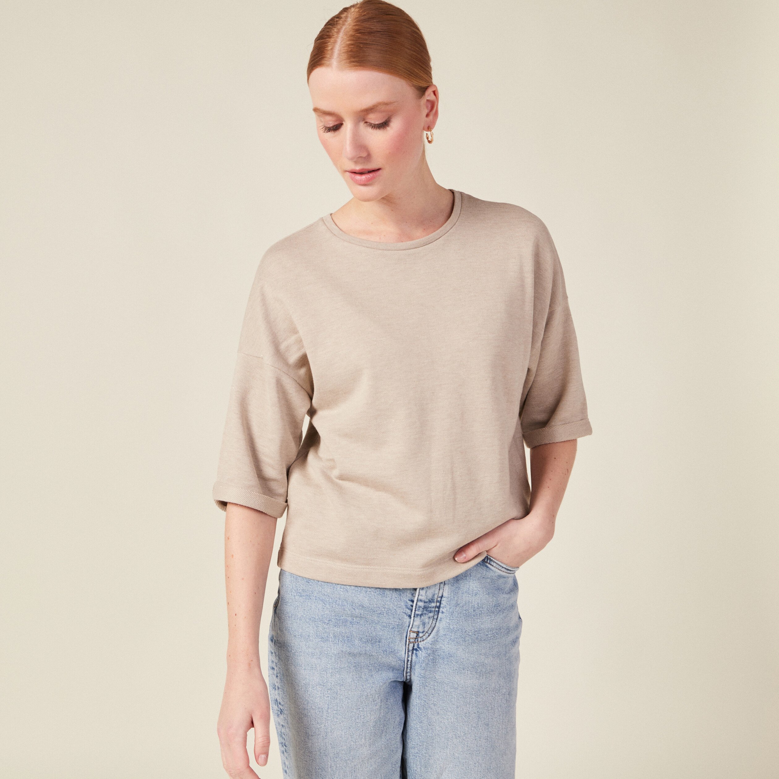 t shirt a manches courtes creme femme T-shirt à manches courtes creme femme