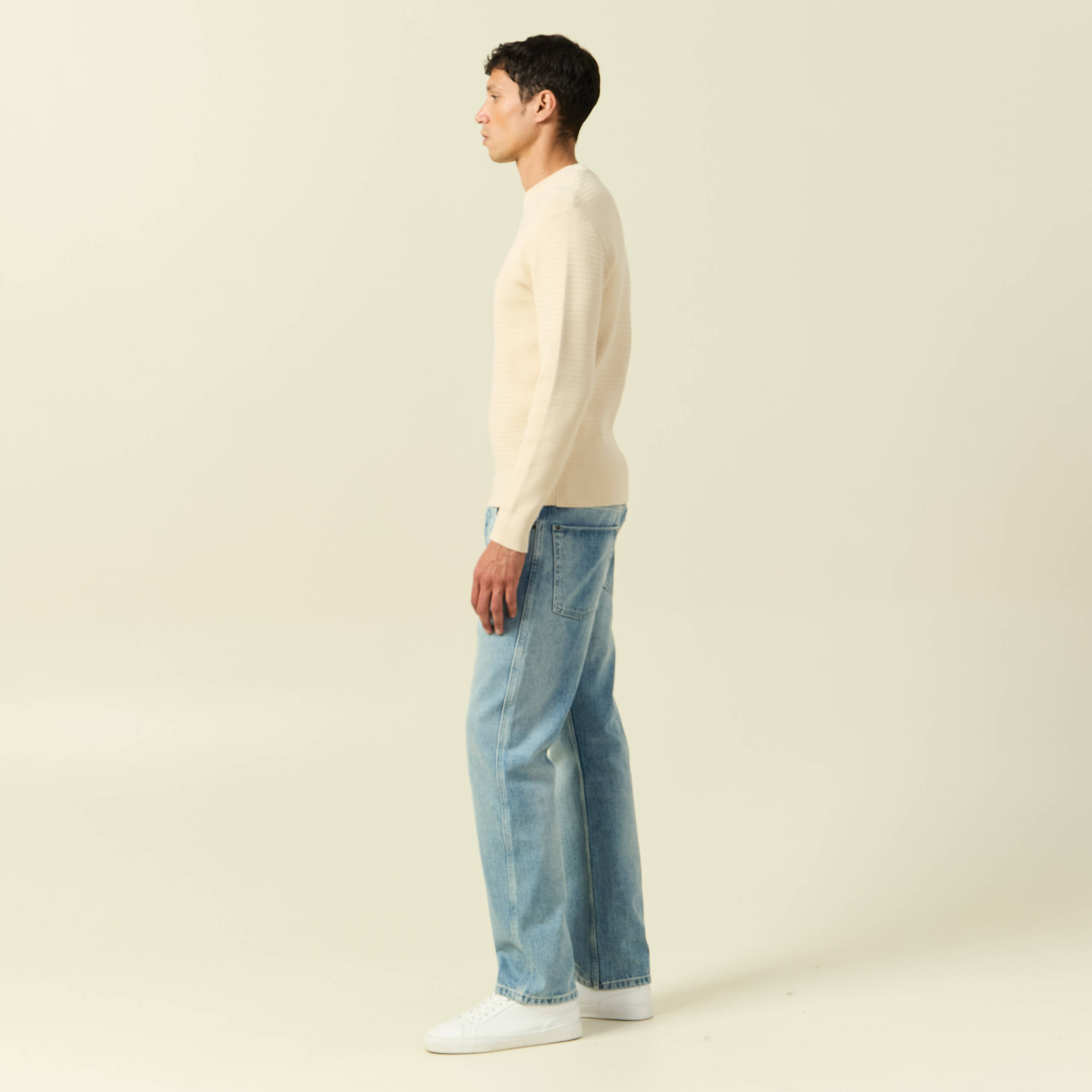 Pull col rond manches longues sable homme