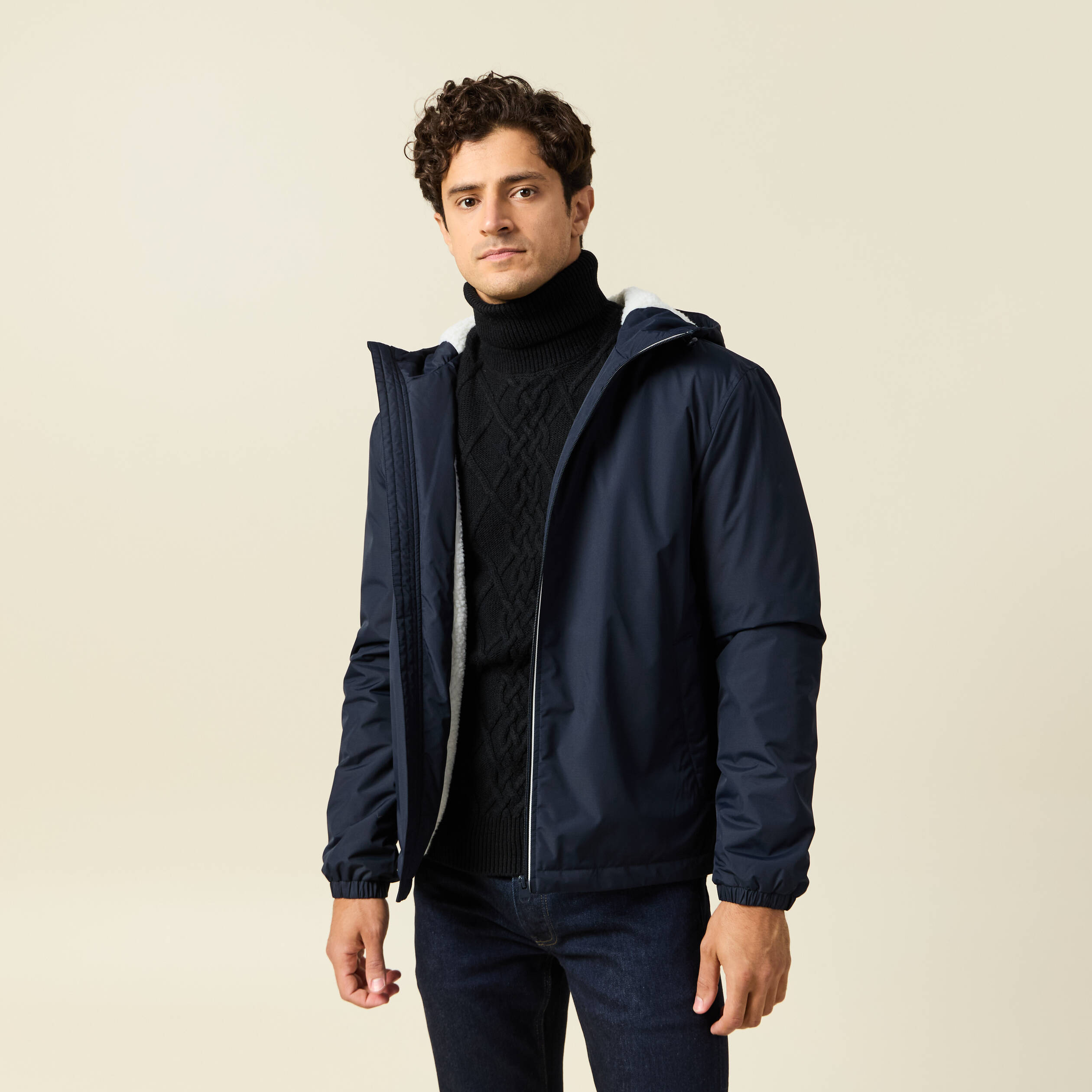 Parka courte droite effet polaire bleu marine homme