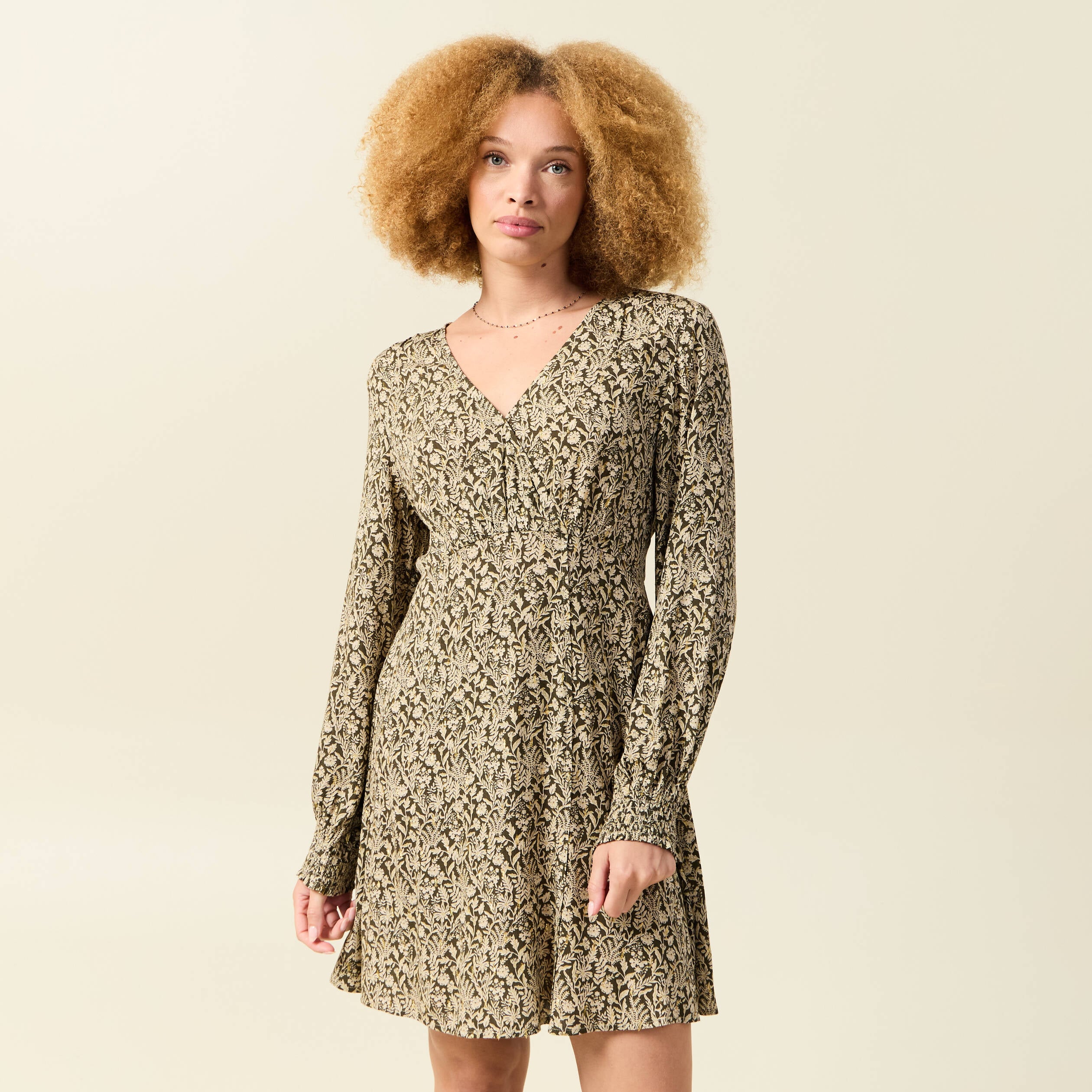 Robe manches longues vert fonc&eacute; femme