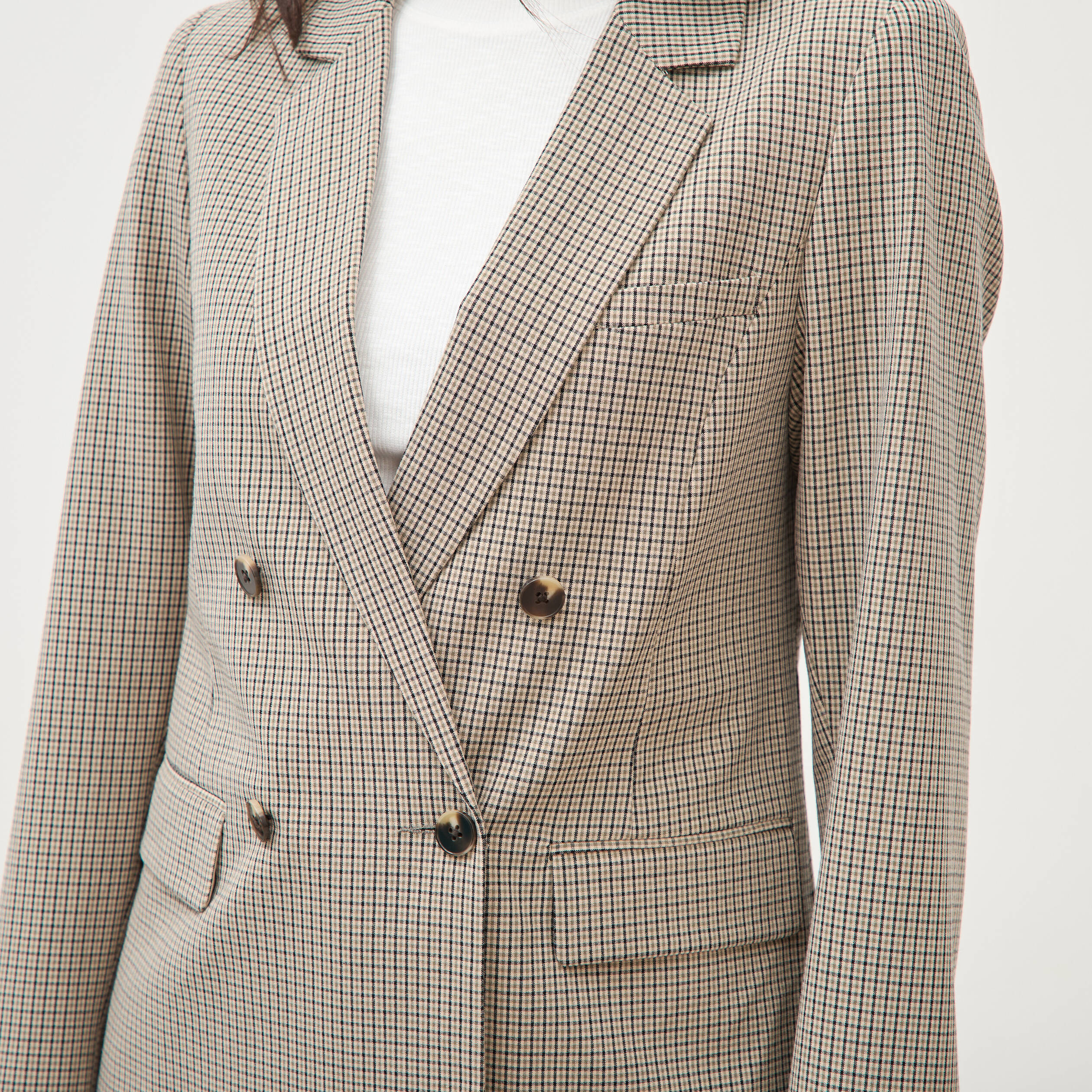 Blazer &agrave; carreaux col tailleur gris femme