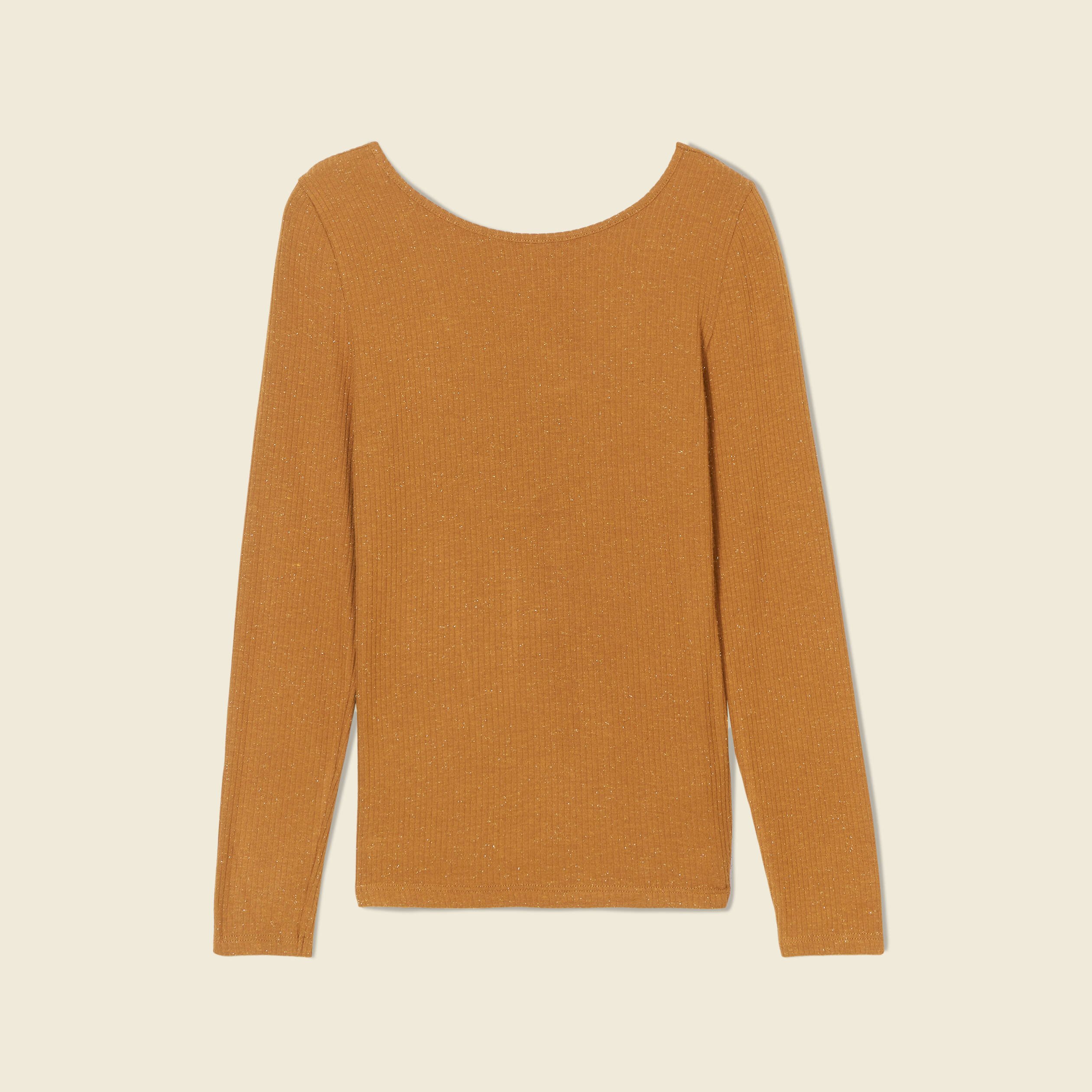 t shirt manches longues brillant marron cognac femme T-shirt manches longues brillant marron cognac femme