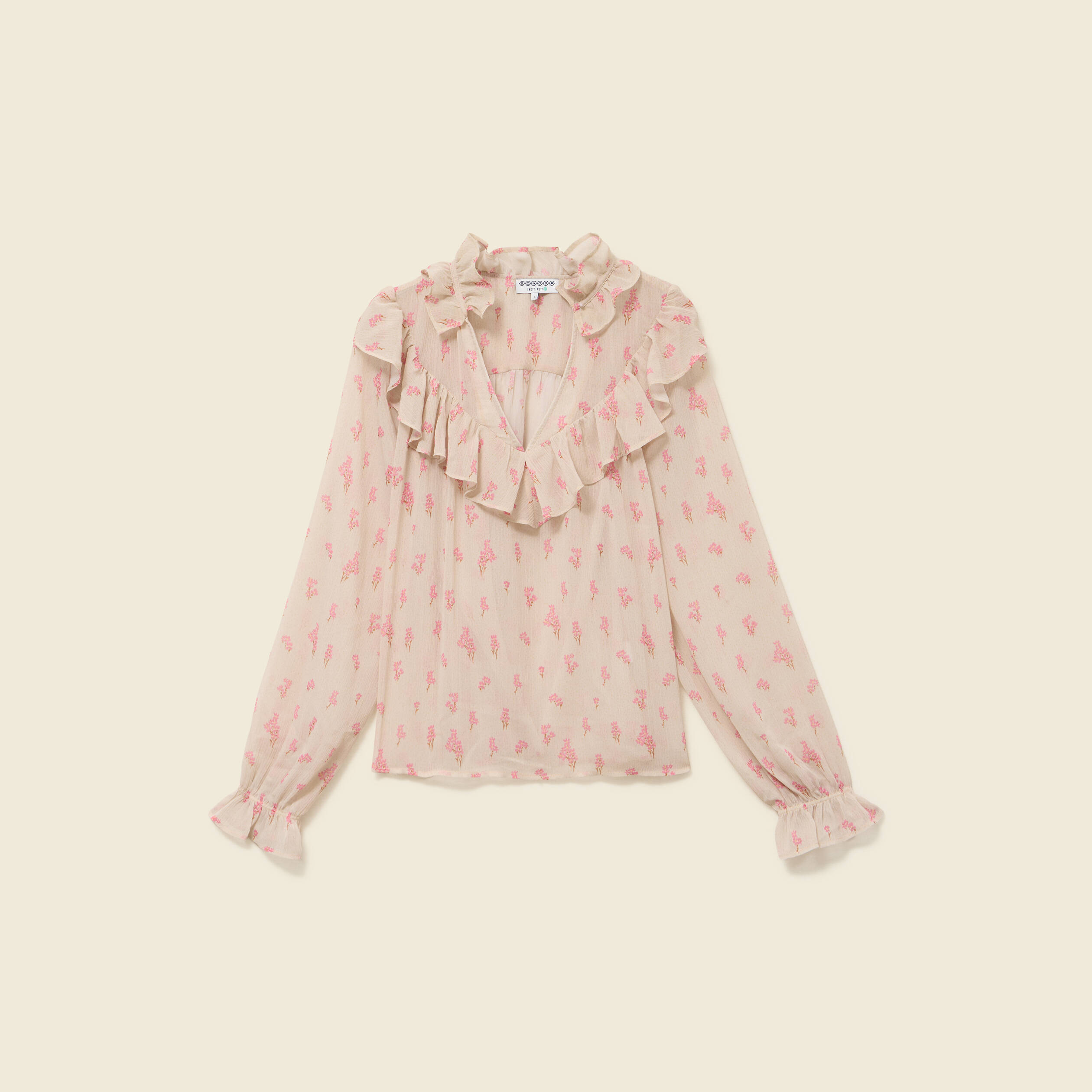 Blouse oversize col v manches longues blanc femme