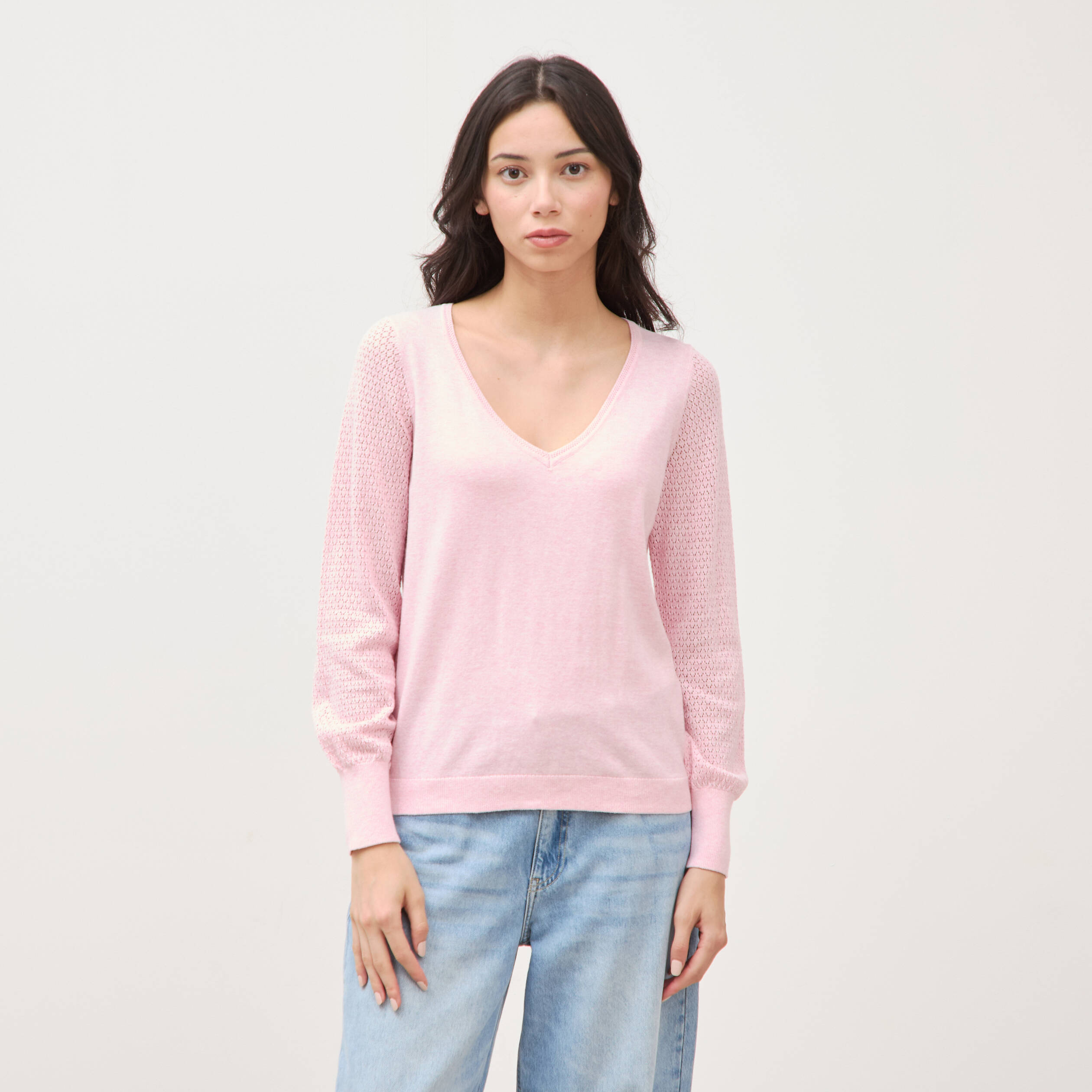 Pull manches longues rose pastel femme