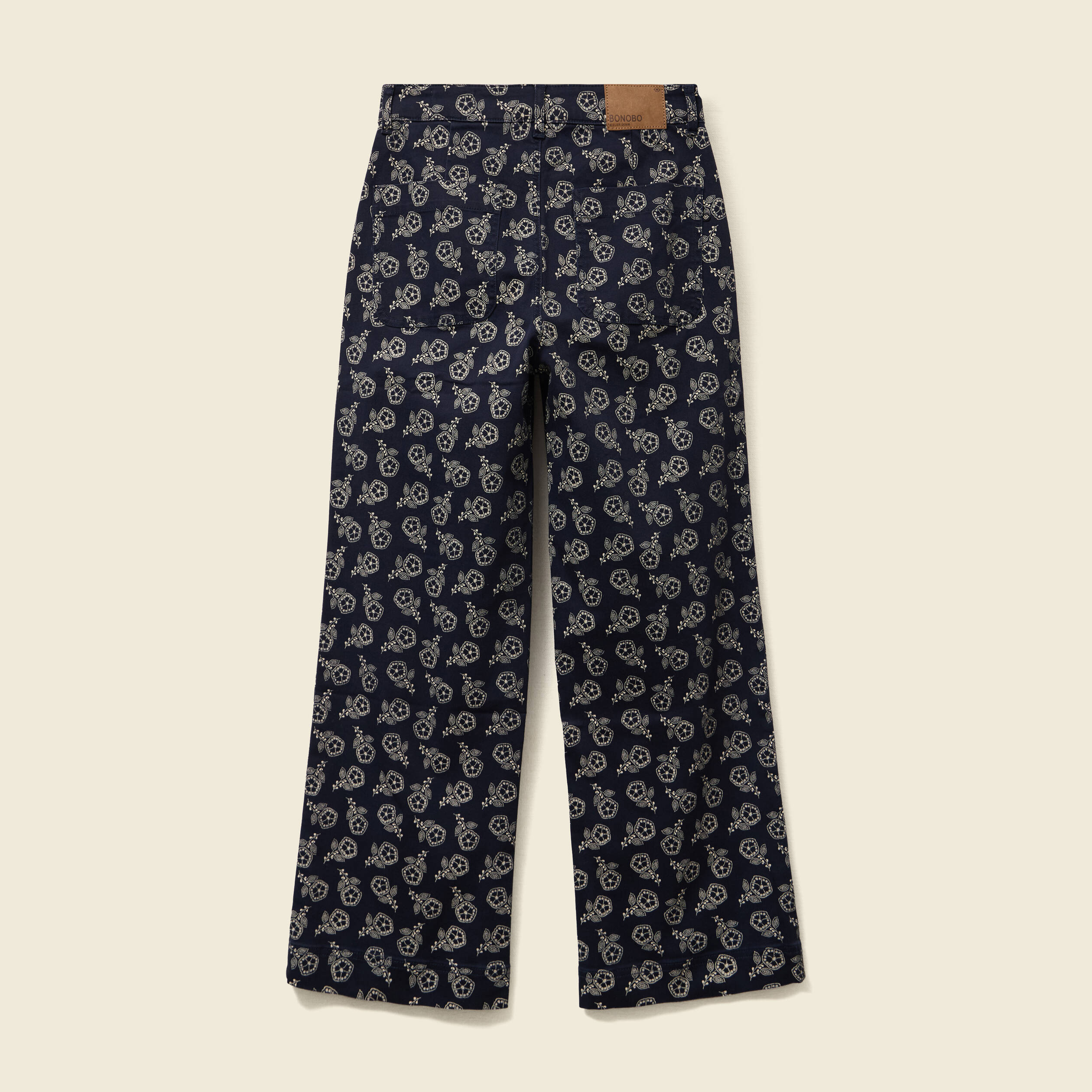 pantalon large cropped taille haute bleu marine femme Pantalon large cropped taille haute bleu marine femme