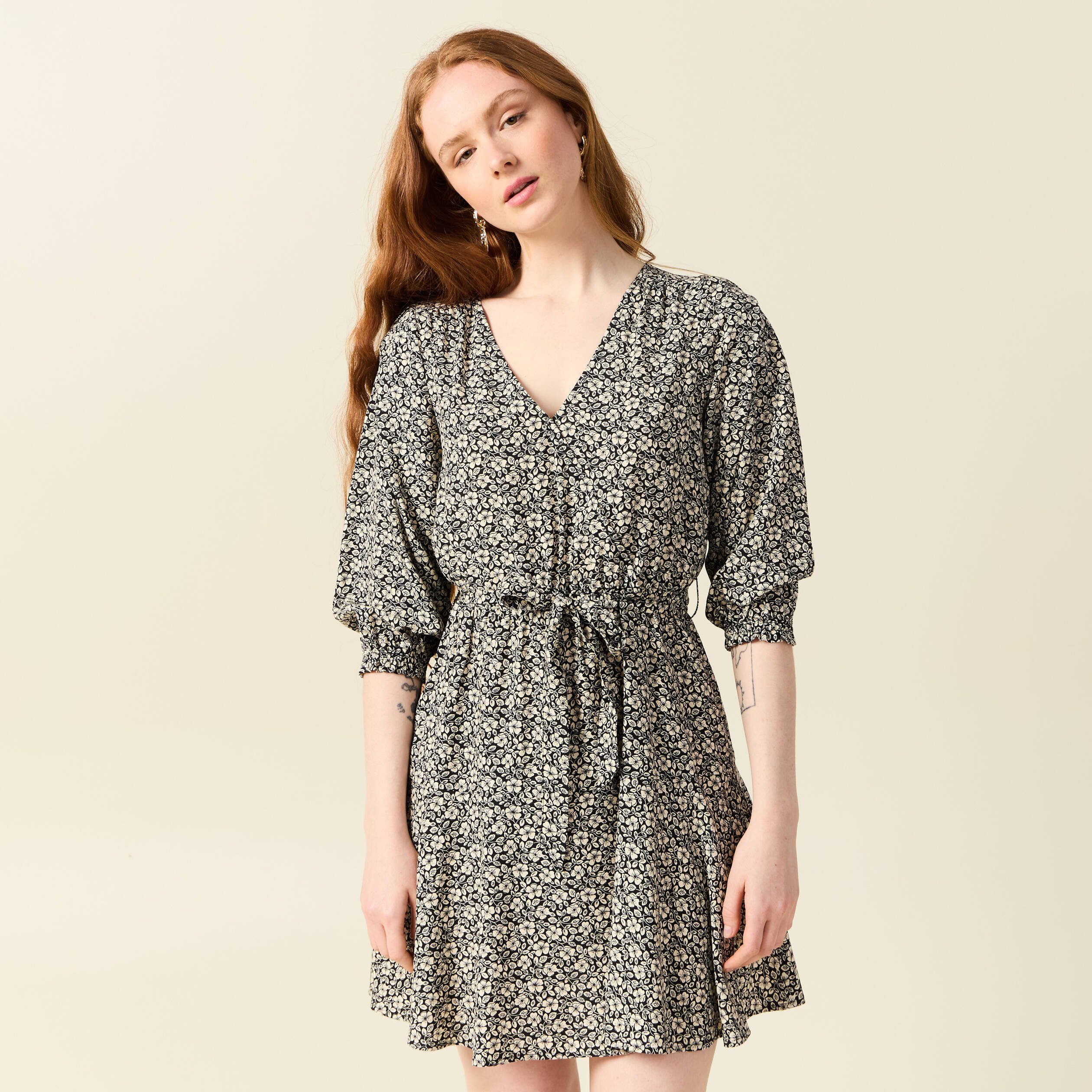 robe evasee fluide manches 34 noir femme Robe évasée fluide manches 3/4 noir femme