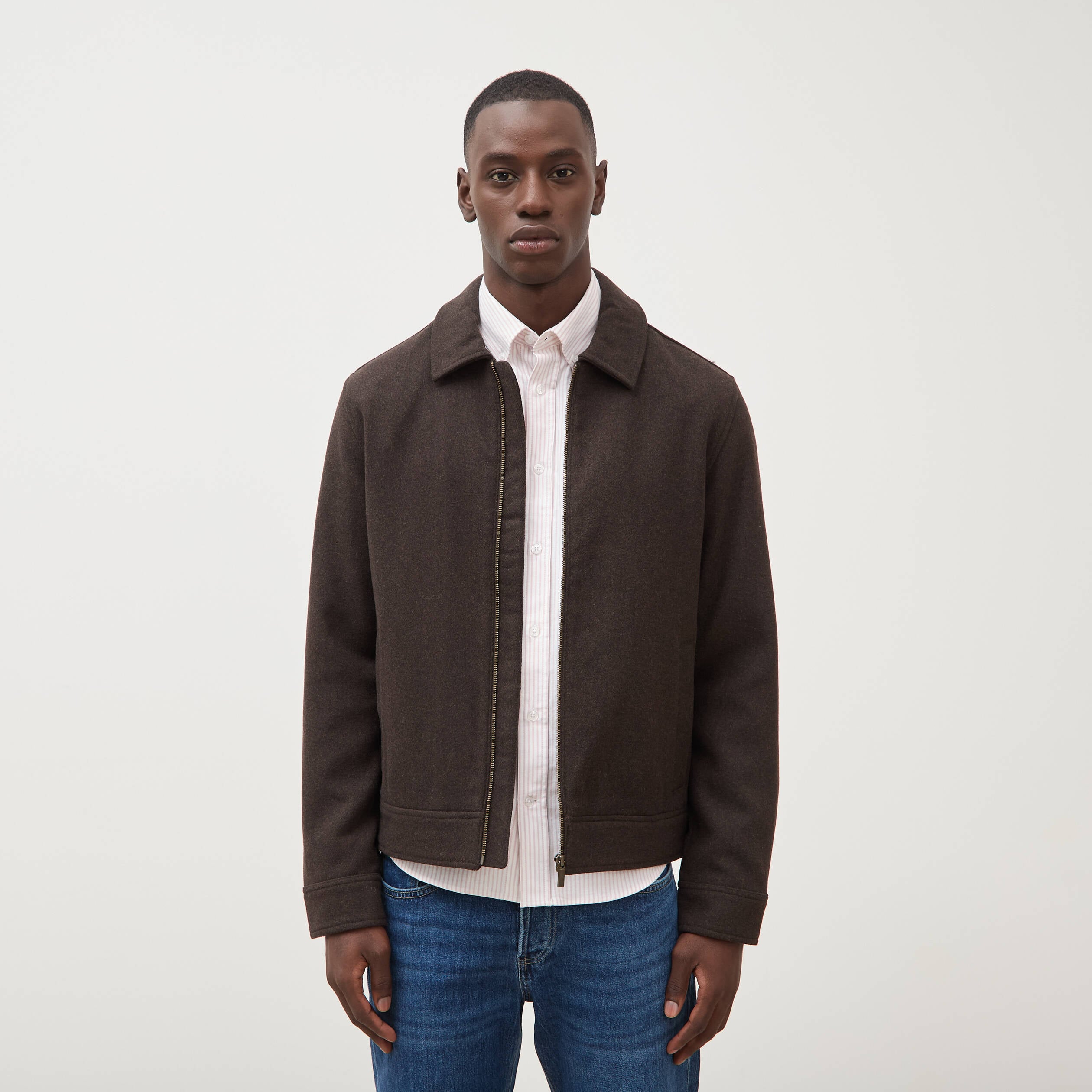 Veste oversize courte col classique marron homme