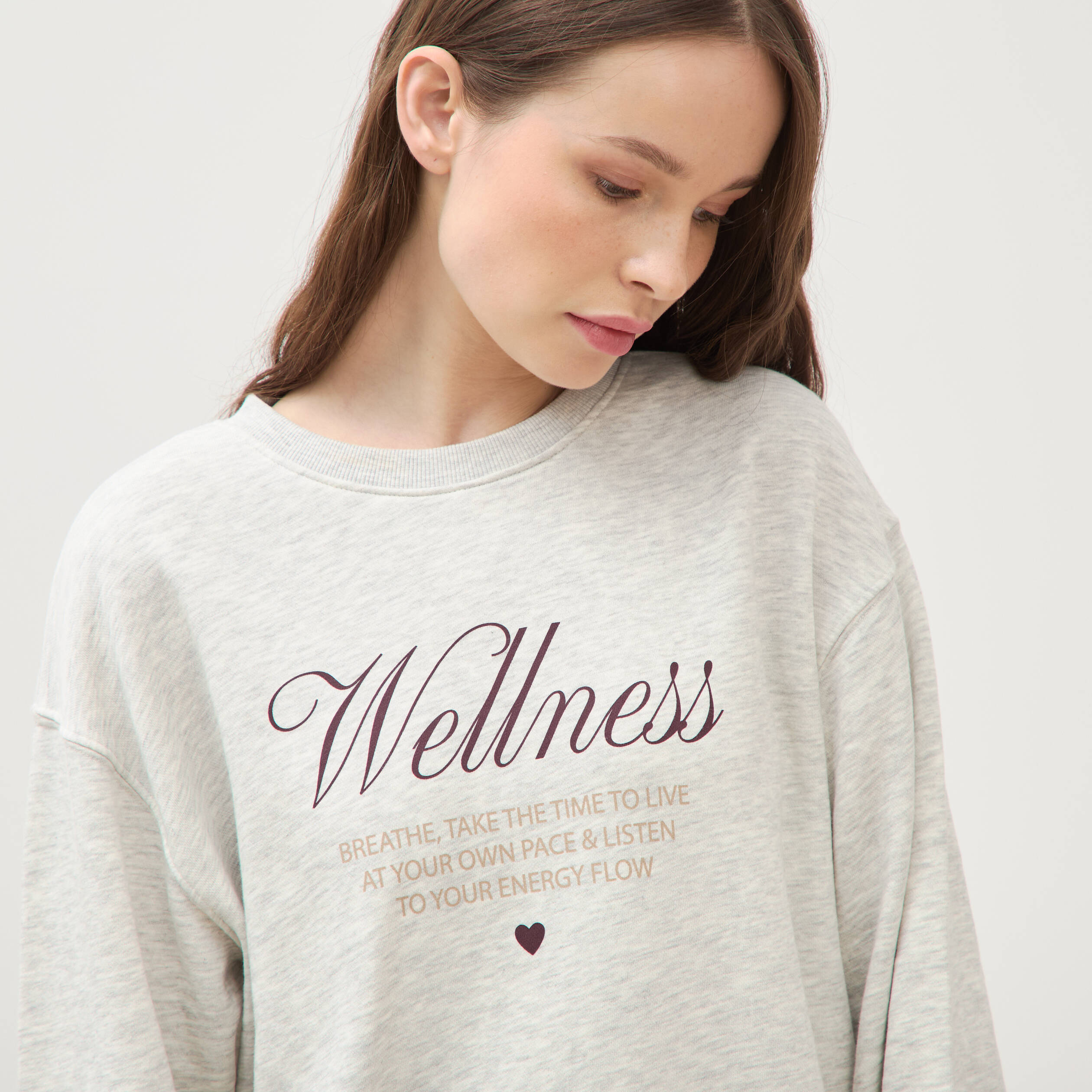 Sweat droit manches longues gris clair femme