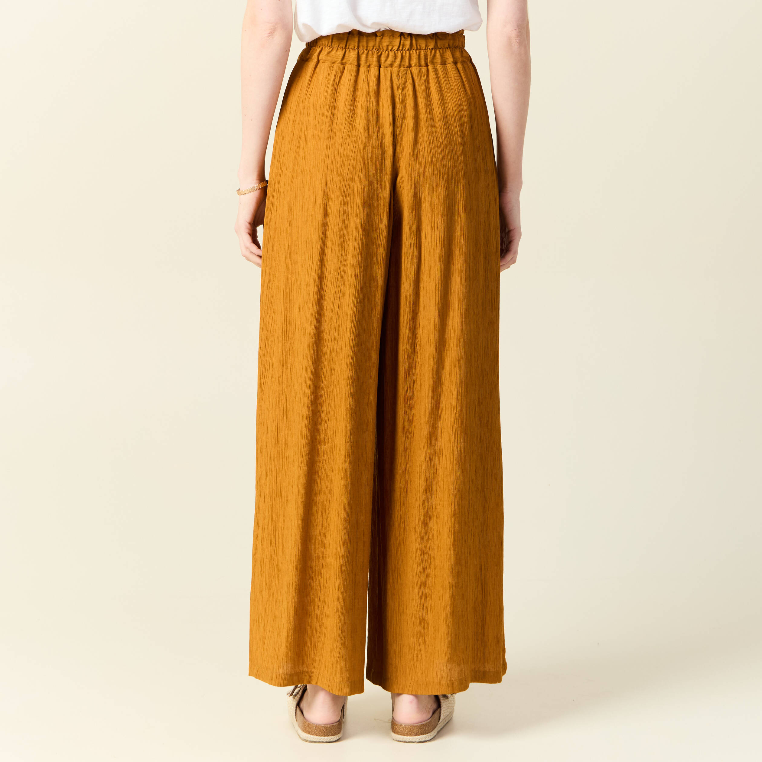 Pantalon large camel femme