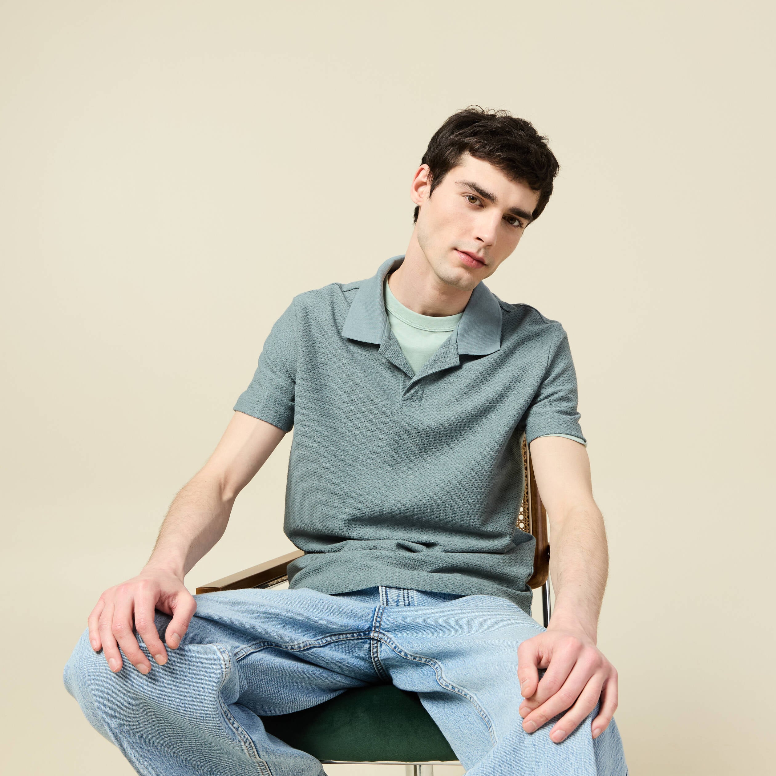 Polo manches courtes bleu gris homme